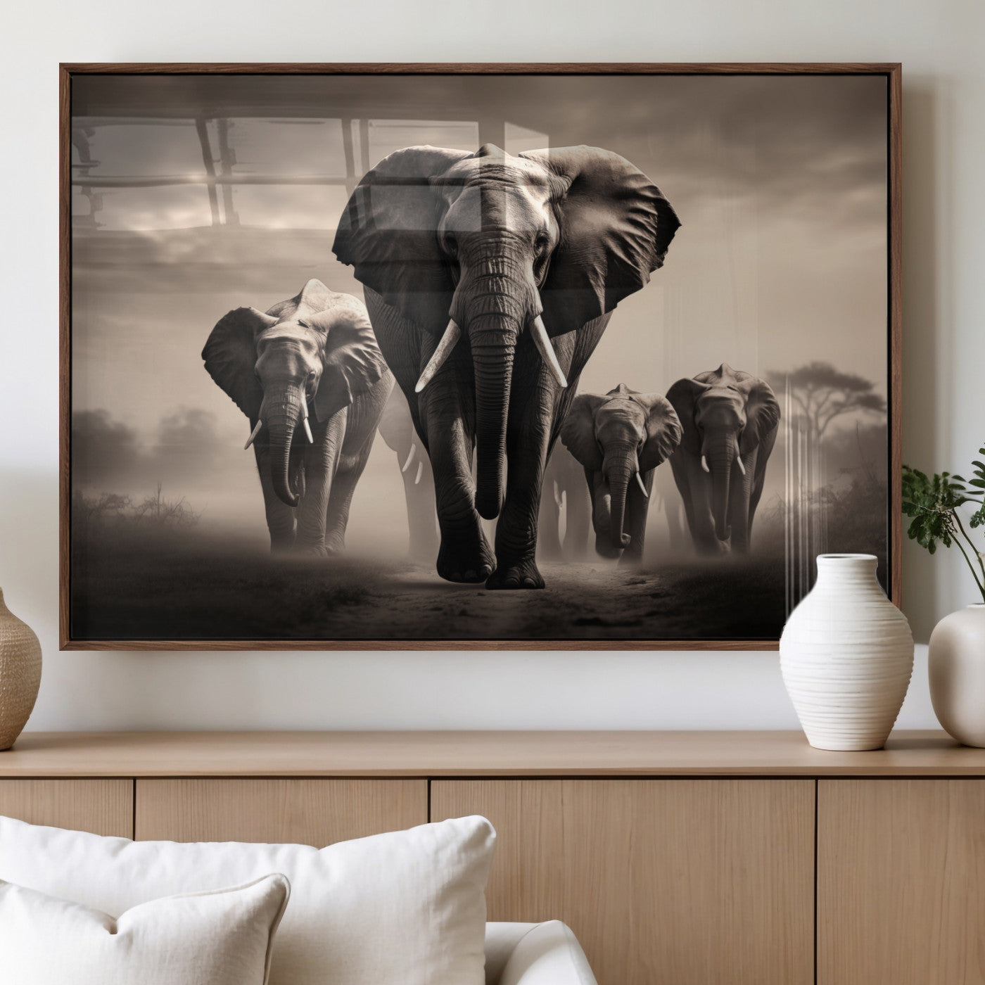 MGV-FP-60X30-3P - Elephant Family Wall Art Canvas Print, Framed Elephant Wall Art Home Decor