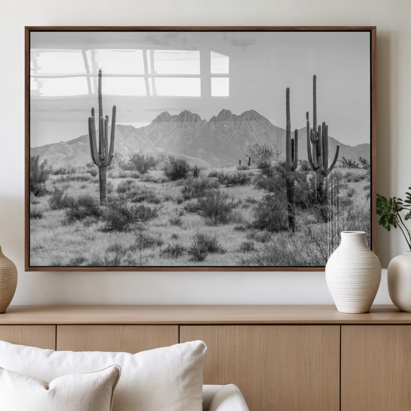 97436PHN-MGV-CV-60X30-3P_Walnut-Black White Arizona Desert Canvas Wall Art Cactus Farmhouse Wall Art