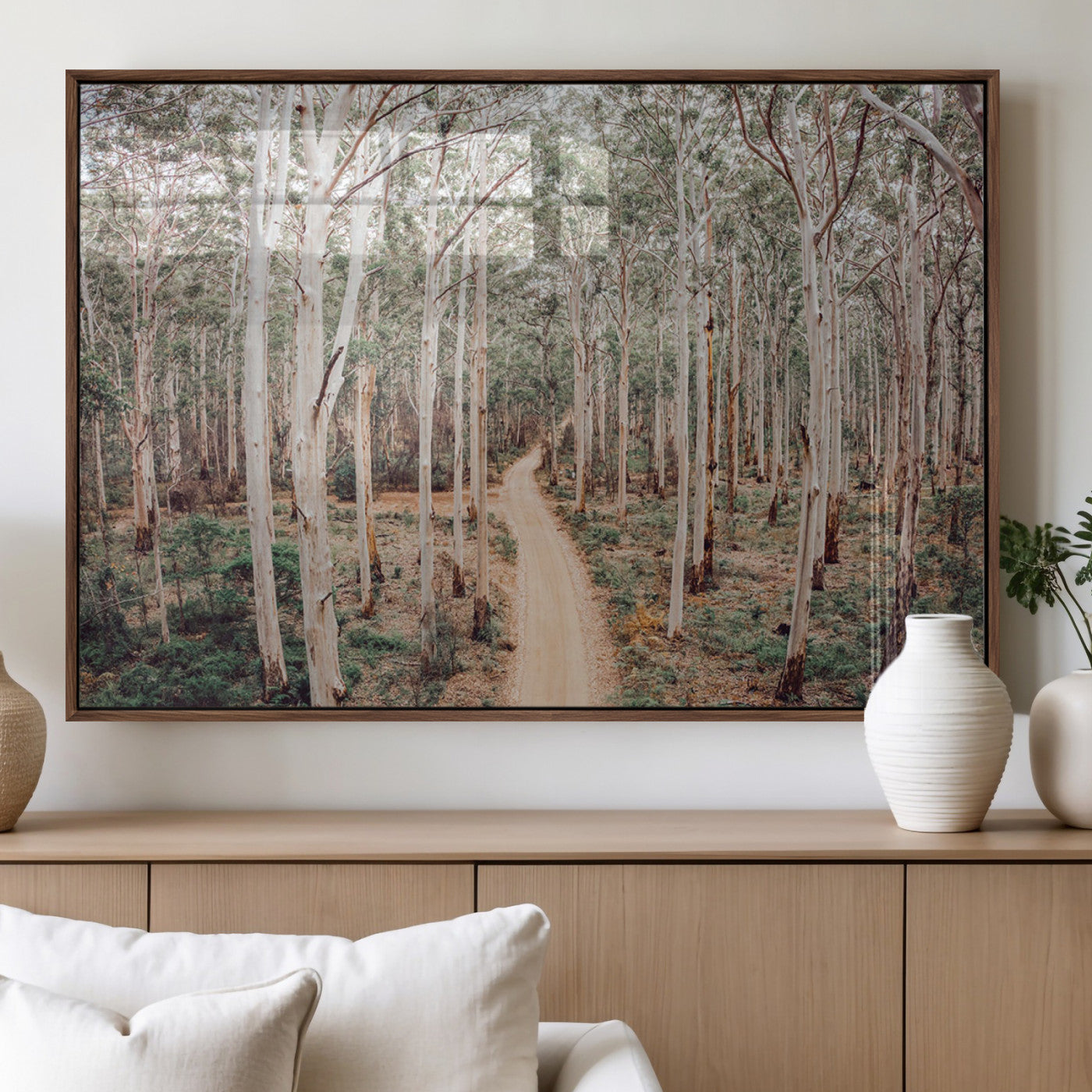 24760563-MGV-CV-60X30-3P_Walnut-Forest Dirt Road Canvas Wall Art Print, Scenic Woodland Pathway, Tall Trees Nature Canvas for Living Room or Office 1 Panel Wrapped Canvas