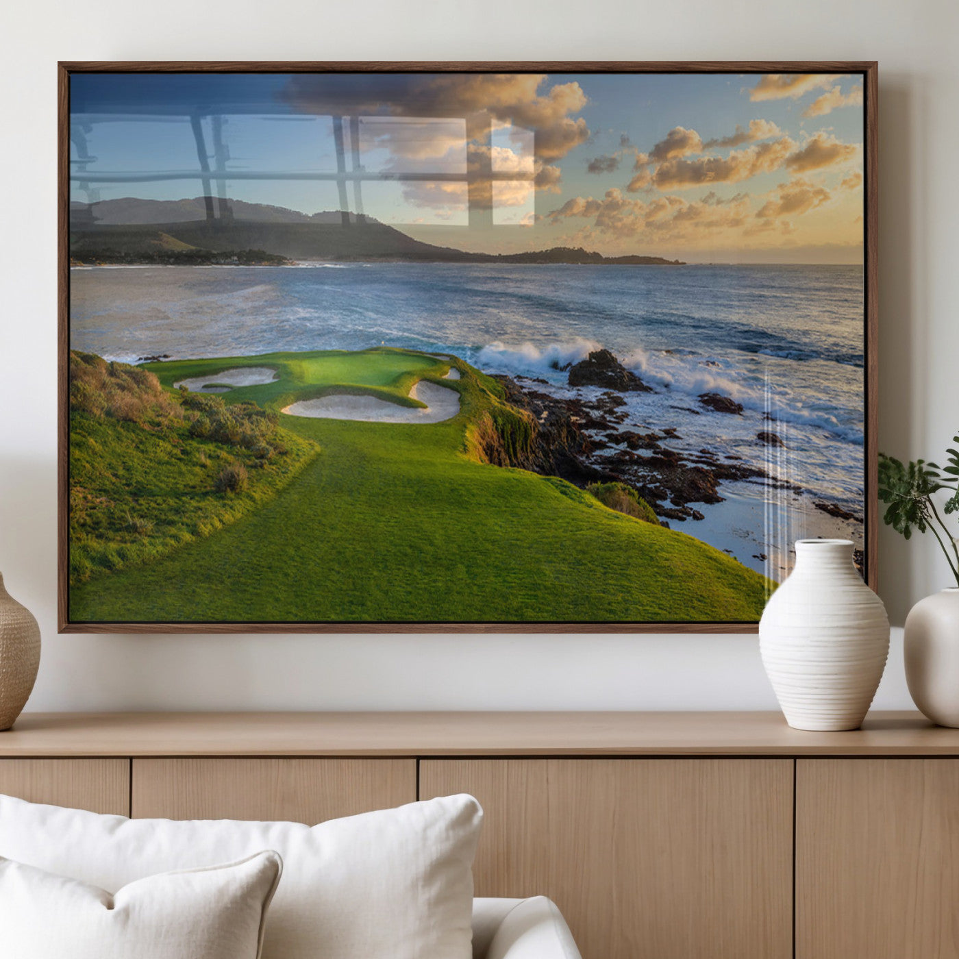 MGV-FP-60X30-3P - Stunning Coastal Golf Course at Sunset with Rolling Green Fairways and Ocean Waves – Perfect Wall