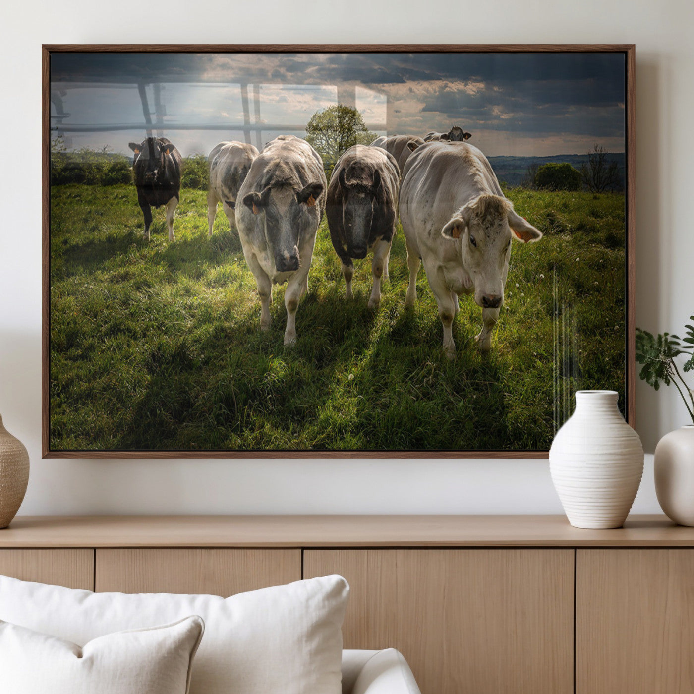 67277447-MGV-CV-60X30-3P_Walnut-Grazing Cattle Herd Pasture Green Field Livestock Natural Farm Animals Rural Life Outdoor Wall Art Canvas Print