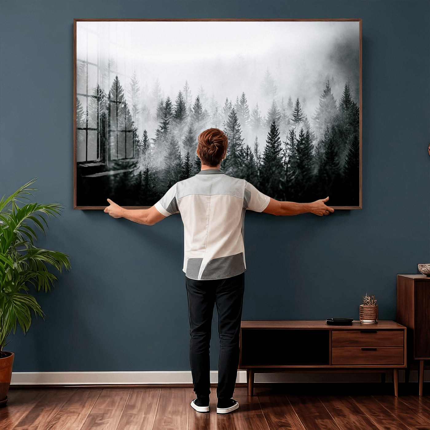 87750525-MGV-CV-36X24 - Foggy Forest Wall Art Canvas Print – Mountain Woodland Landscape Photography for Minimal Nature Home Decor