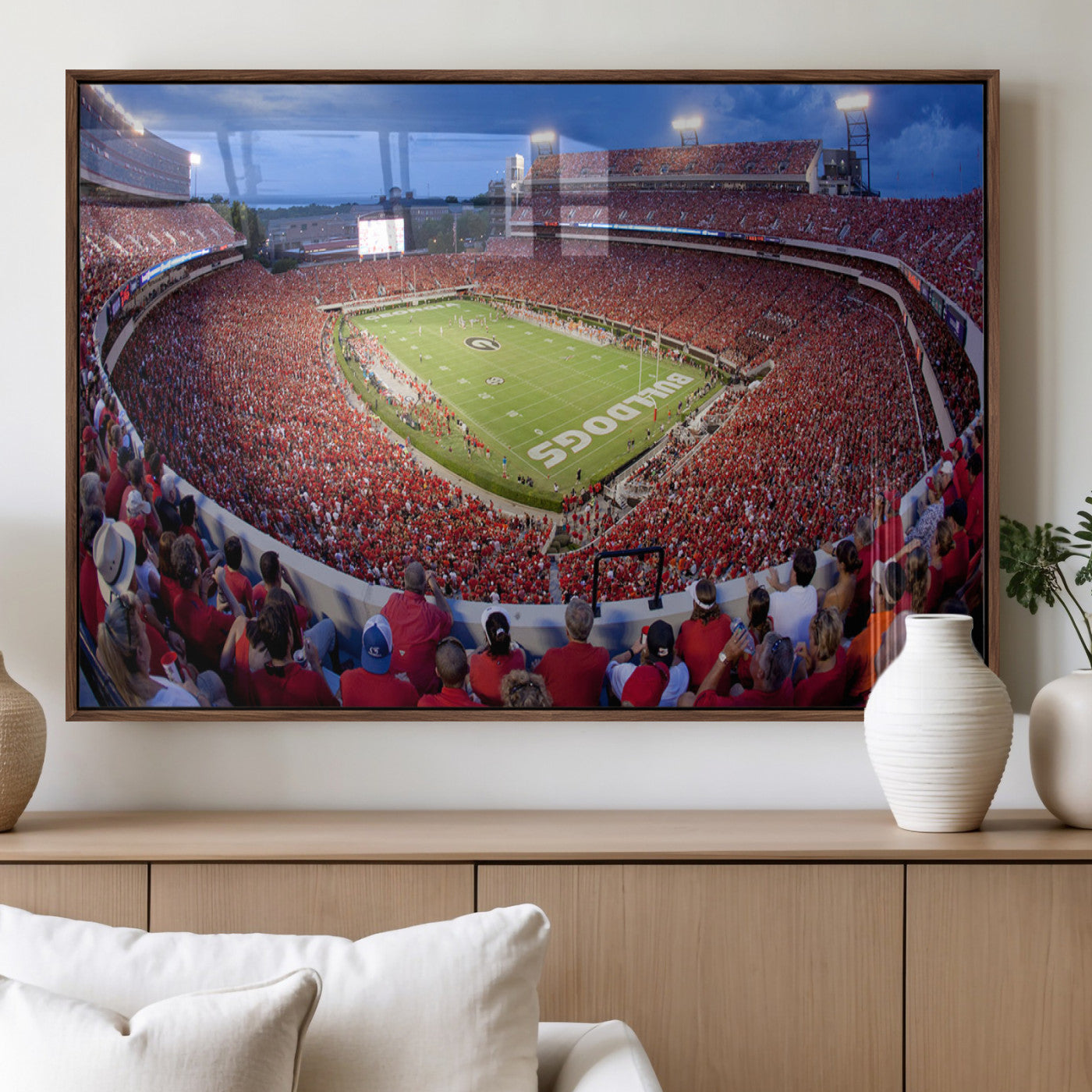 10244378-MGV-CV-60X30-3P-Dooley Stadium Wall Art Print, Sports Arena Canvas Wall Art, Dooley Field at Sanford Stadium Canvas Print, Modern Athletic Field Art Printing