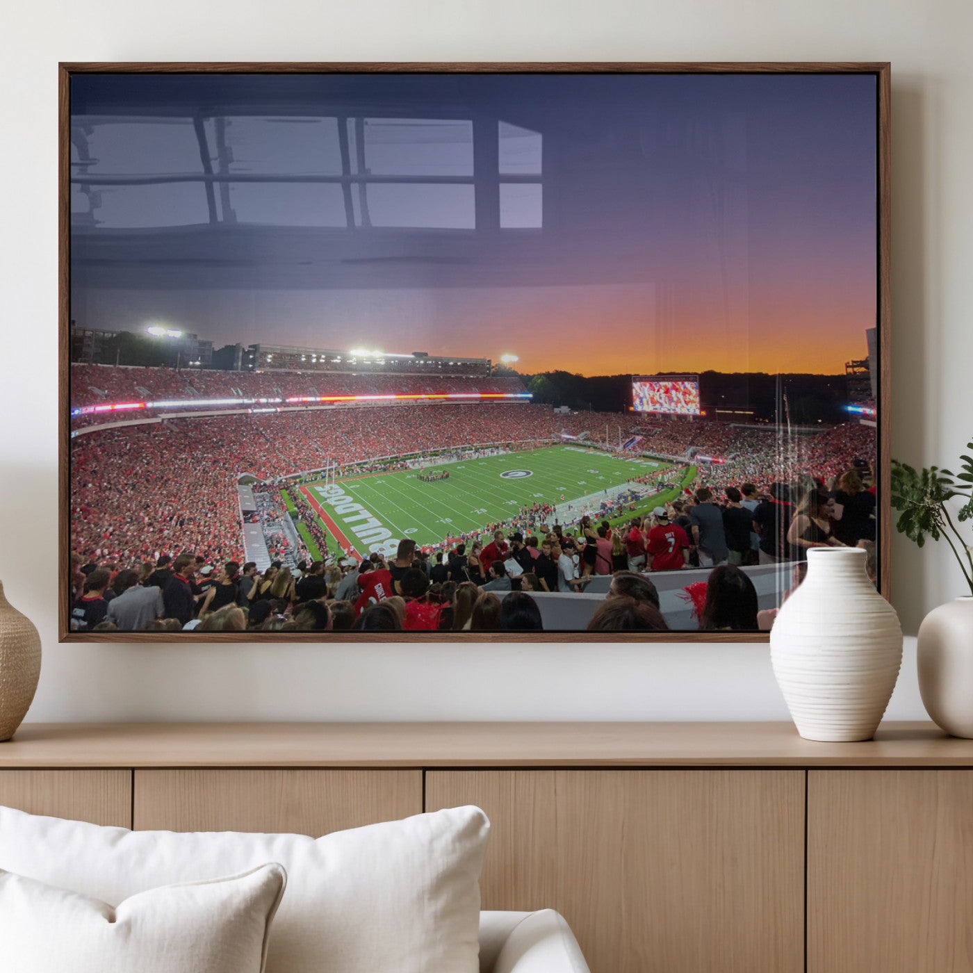 25139565-MGV-CV-60X30-3P-Dooley Stadium Wall Art Print, Sports Arena Canvas Wall Art, Dooley Field at Sanford Stadium Canvas Print, Modern Athletic Field Art Printing