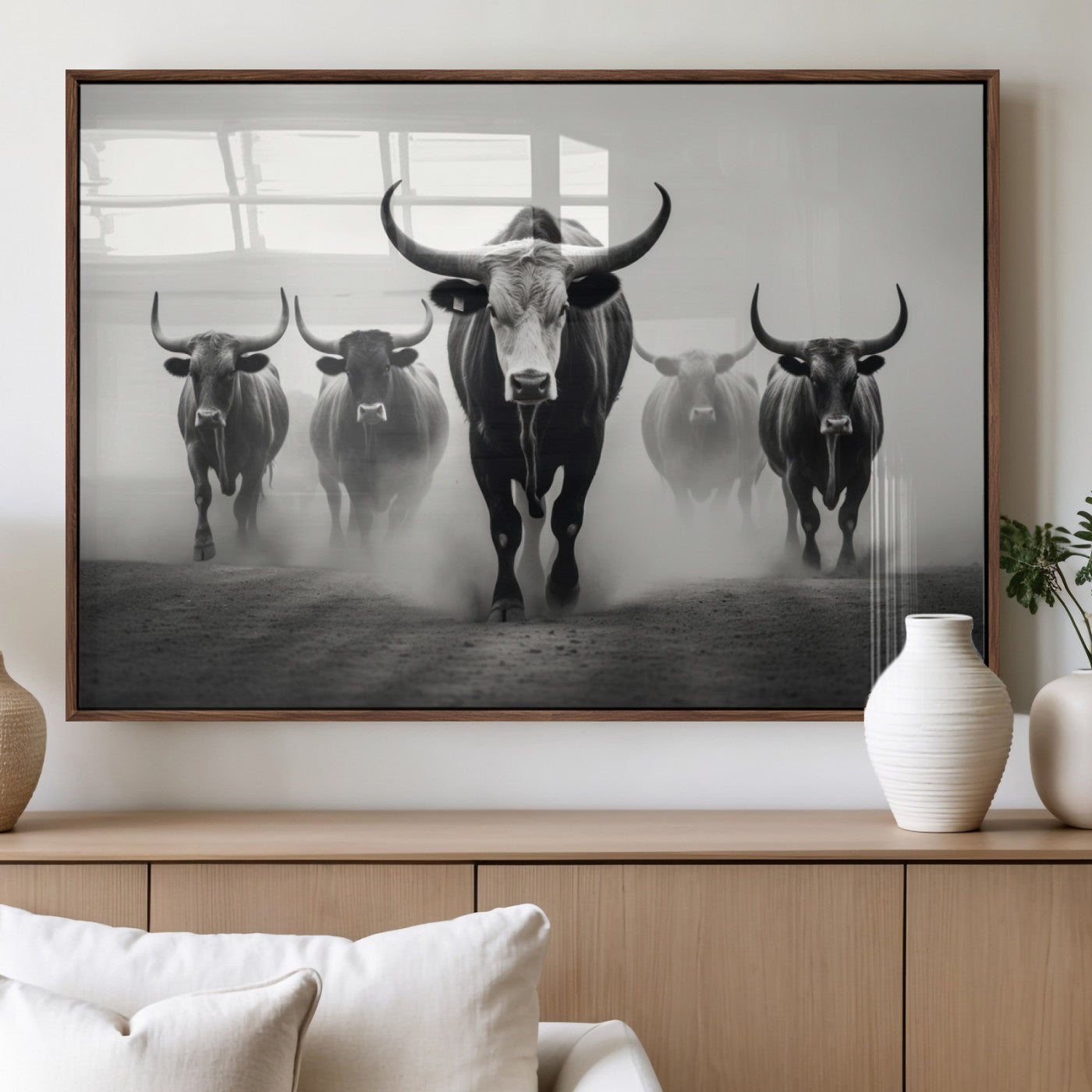 N34534C-MGV-FP-36X24 - Texas Bighorn Cow Hern Wall Art Canvas Print, Longhorn Cow Large Wall Art