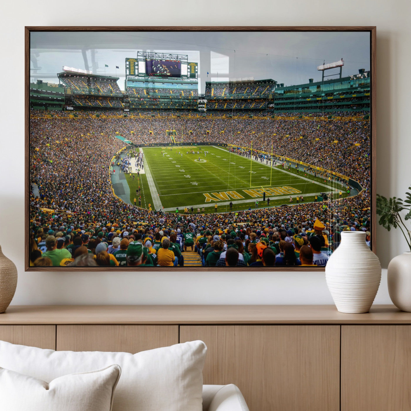 GBP101-MGV-FP-36X24 - Green Bay Packers Lambeau Field Stadium Wall Art Canvas Print, Iconic NFL Football Stadium Artwork, Wisconsin Sports Home Decor