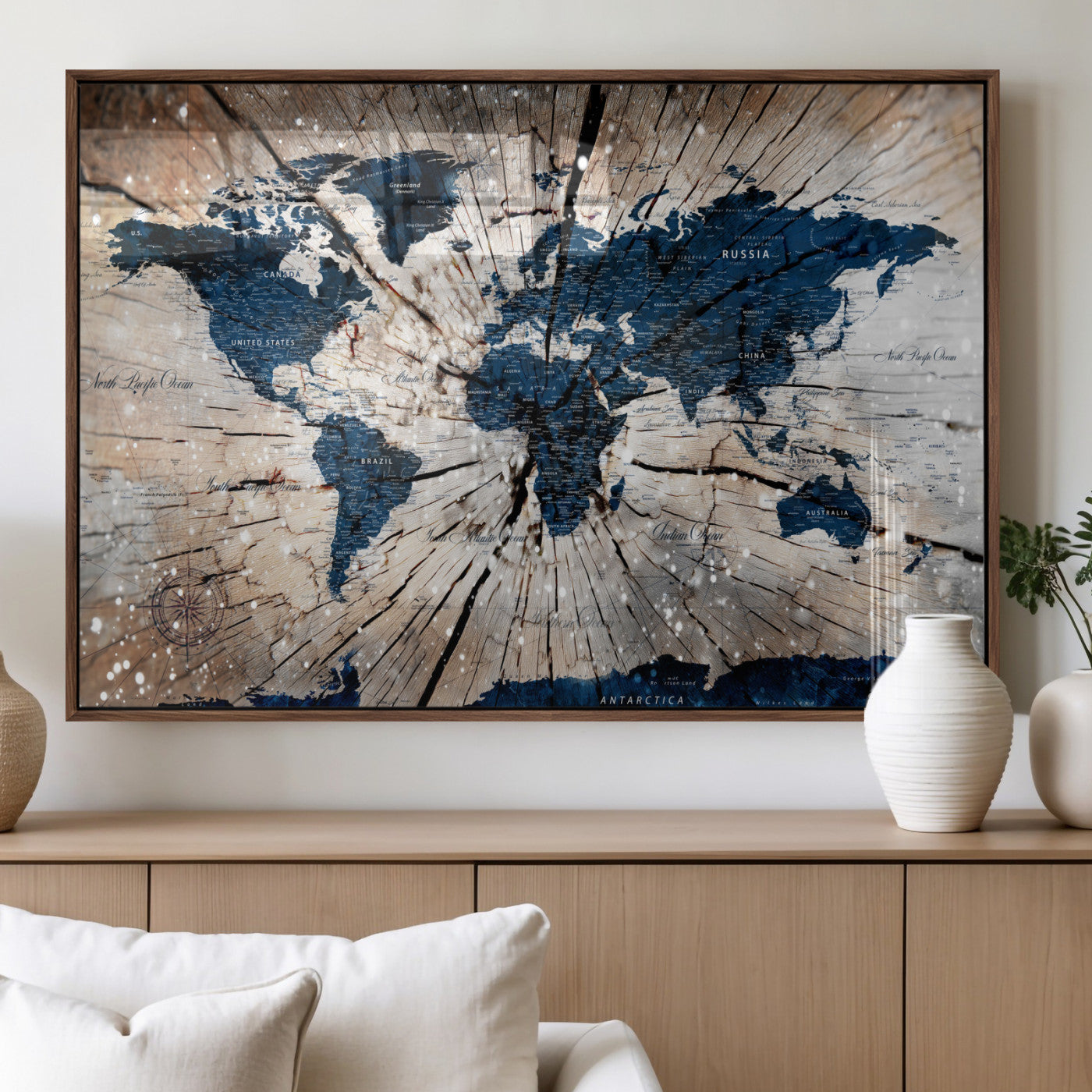 99001695-MGV-FP-36X24 - World Map Wall Art Canvas Print, Modern Decorative Framed Map Artwork Prints for Living Room, Office, Bedroom Wall Decor
