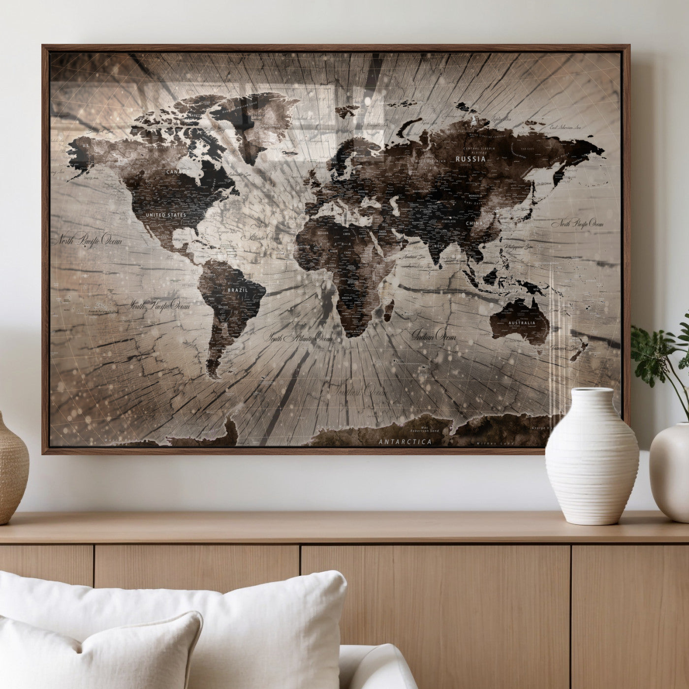 35326624-MGV-FP-36X24 - World Map Wall Art Canvas Print, Modern Decorative Framed Map Artwork Prints for Living Room, Office, Bedroom Wall Decor