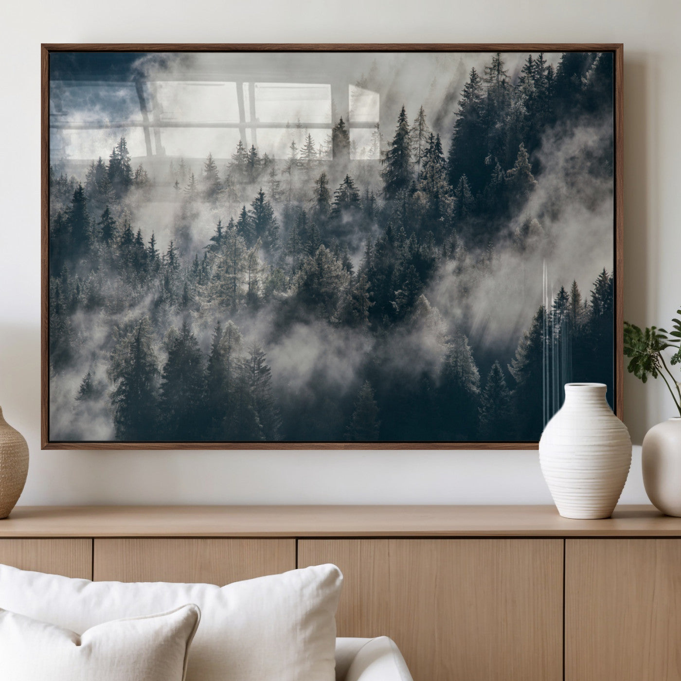 270372951-MGV-FP-36X24 - Misty Pine Forest Canvas Wall Art – Dark Forest Mountaing and Nature Landscape Print, Horizontal Canvas Print