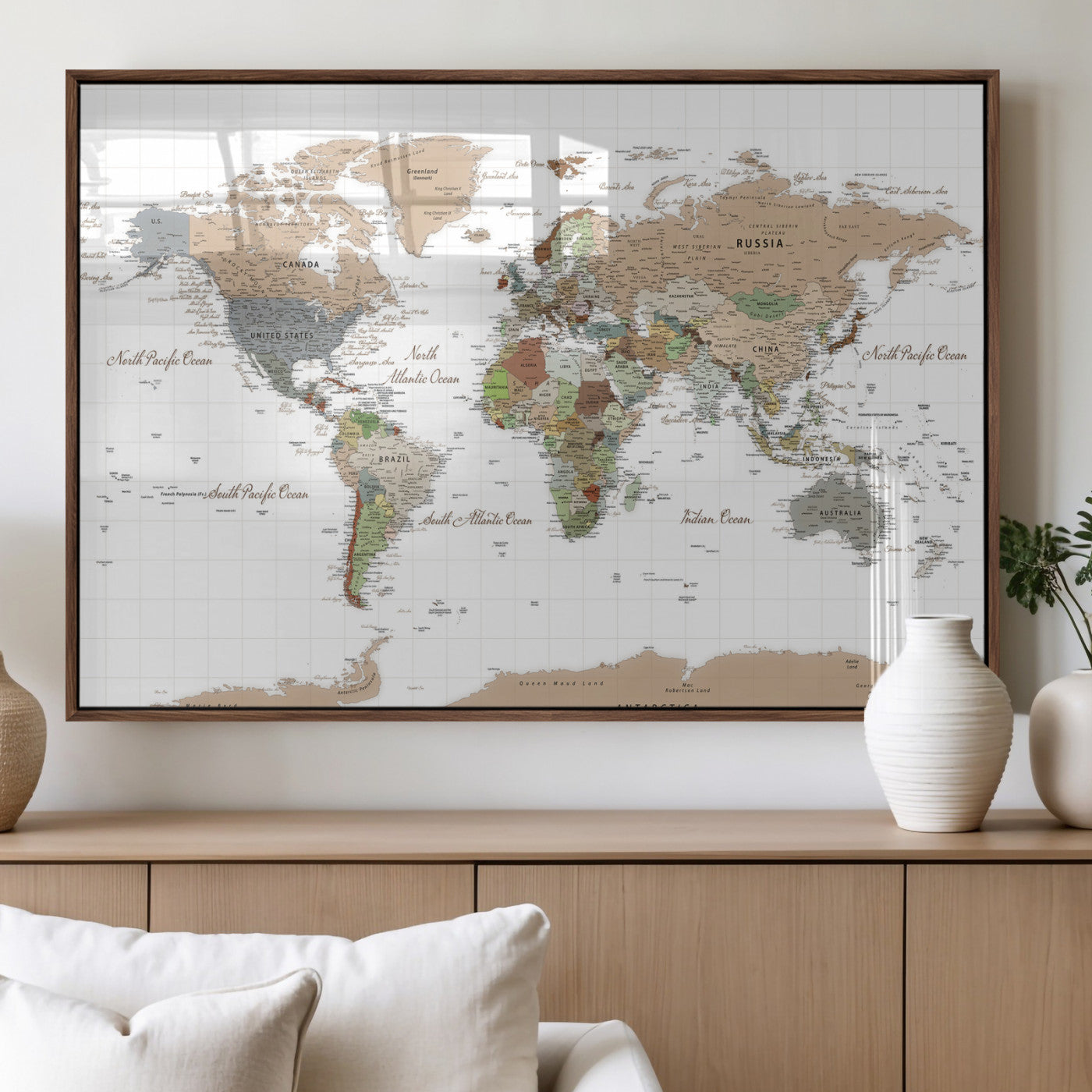 91286788-MGV-CV-36X24 - World Map Wall Art Canvas Print, Modern Decorative Framed Map Artwork Prints for Living Room, Office, Bedroom Wall Decor