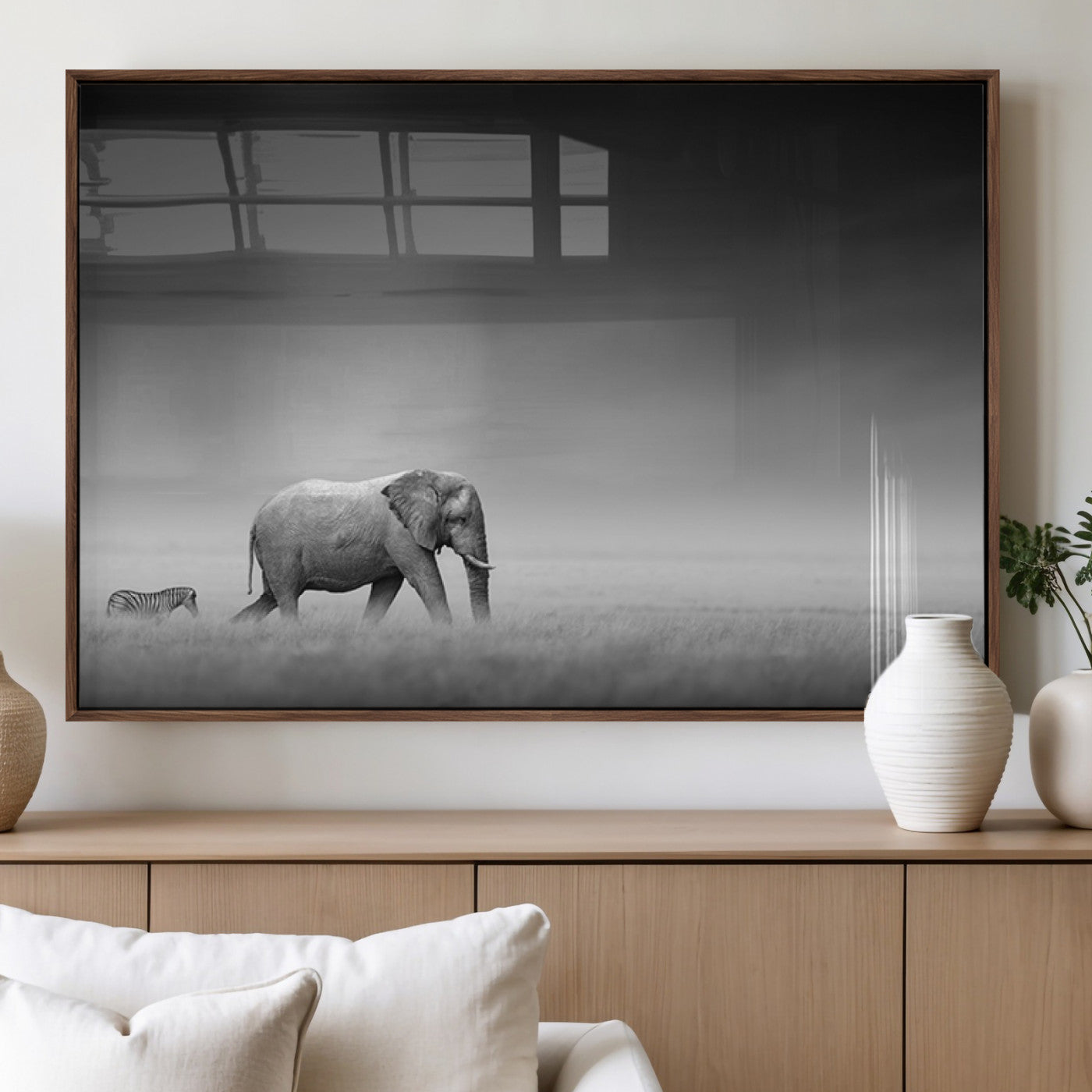 MGV-FP-60X30-3P - Elephand and Zebra Wall Art Canvas Print, Modern Artwork