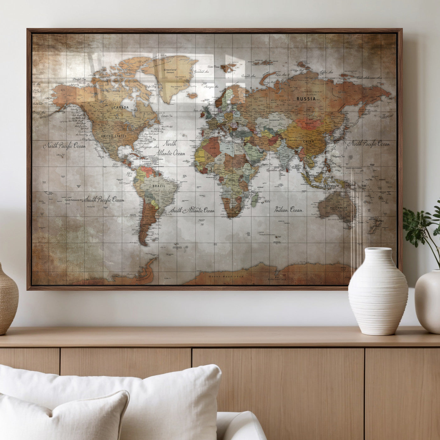 51643807-MGV-CV-36X24 - World Map Wall Art Canvas Print, Modern Decorative Framed Map Artwork Prints for Living Room, Office, Bedroom Wall Decor