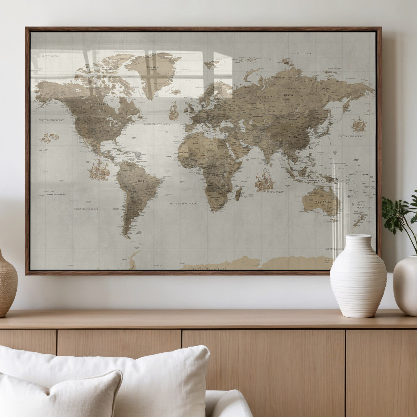 28283260-MGV-CV-36X24 - World Map Wall Art Canvas Print, Modern Decorative Framed Map Artwork Prints for Living Room, Office, Bedroom Wall Decor
