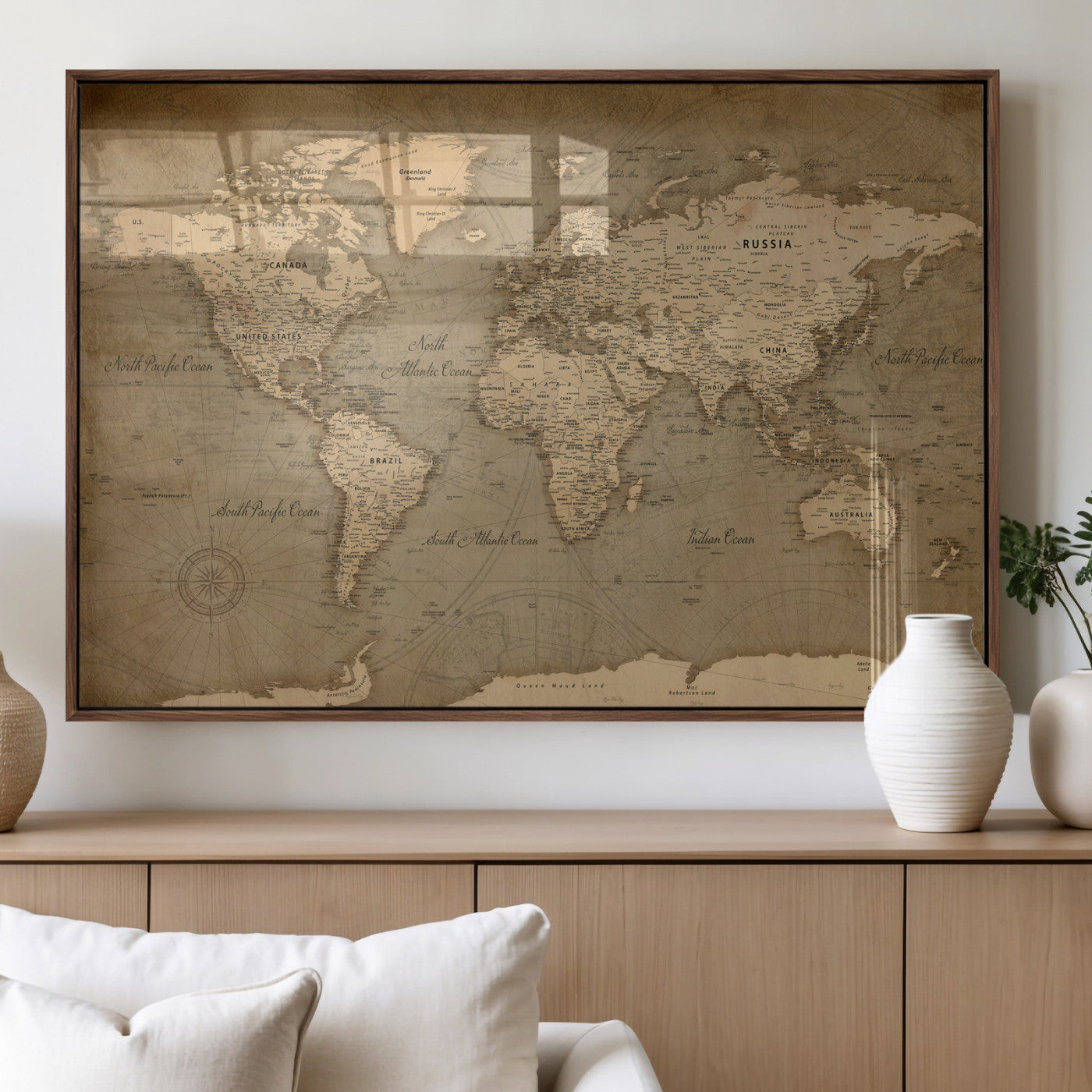 49946617-MGV-CV-36X24 - World Map Wall Art Canvas Print, Modern Decorative Framed Map Artwork Prints for Living Room, Office, Bedroom Wall Decor