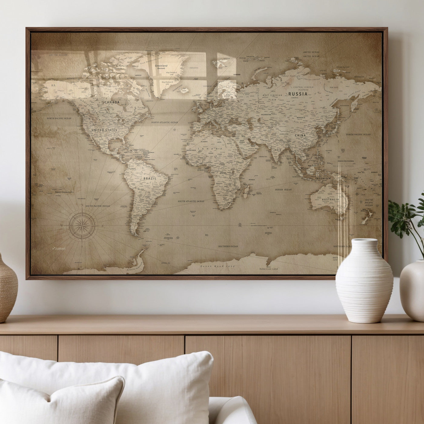 34795134-MGV-CV-36X24 - World Map Wall Art Canvas Print, Modern Decorative Framed Map Artwork Prints for Living Room, Office, Bedroom Wall Decor