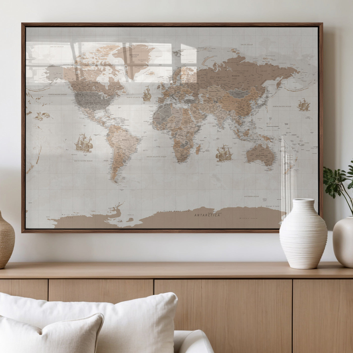 85057279-MGV-CV-36X24 - World Map Wall Art Canvas Print, Modern Decorative Framed Map Artwork Prints for Living Room, Office, Bedroom Wall Decor