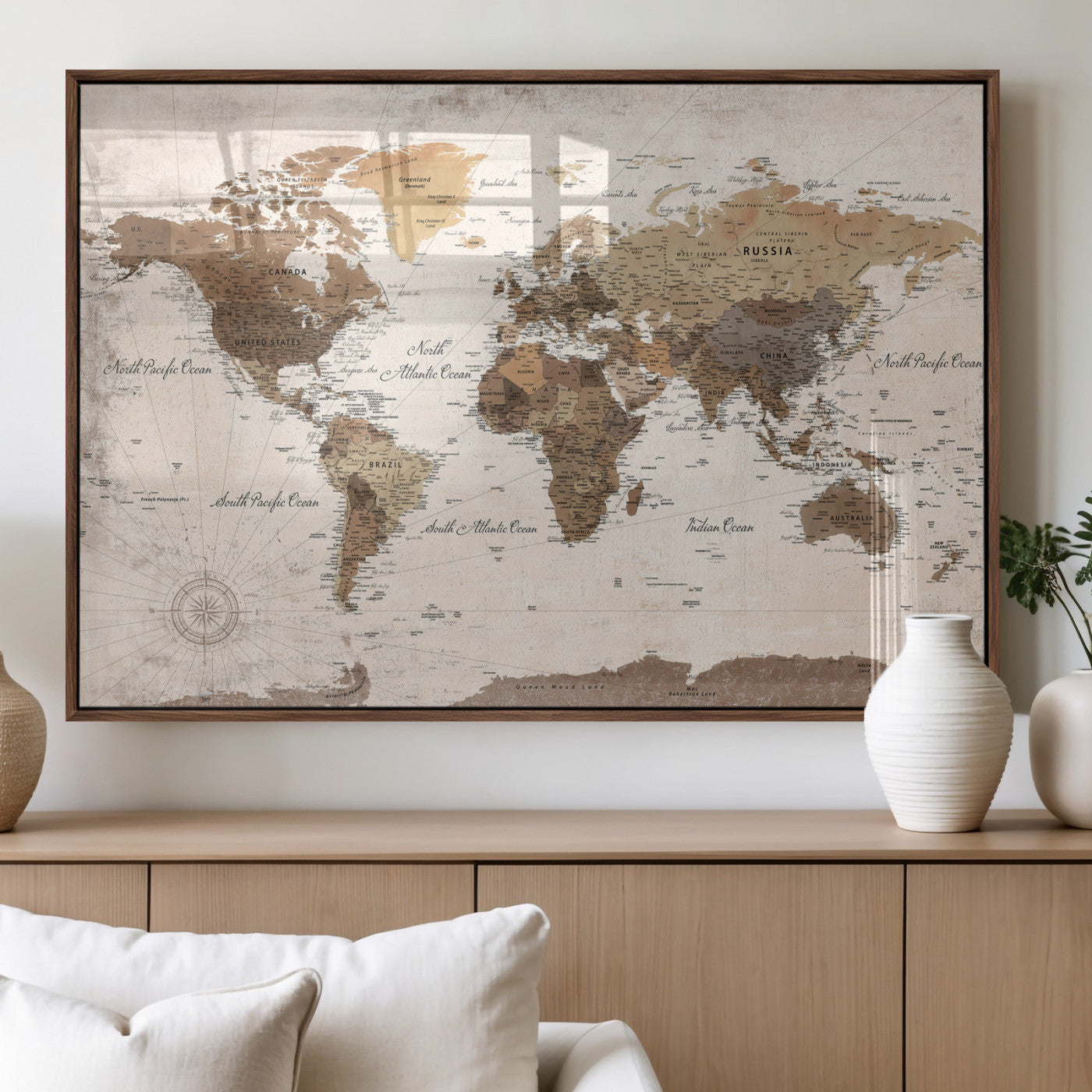 38923639-MGV-CV-36X24 - World Map Wall Art Canvas Print, Modern Decorative Framed Map Artwork Prints for Living Room, Office, Bedroom Wall Decor