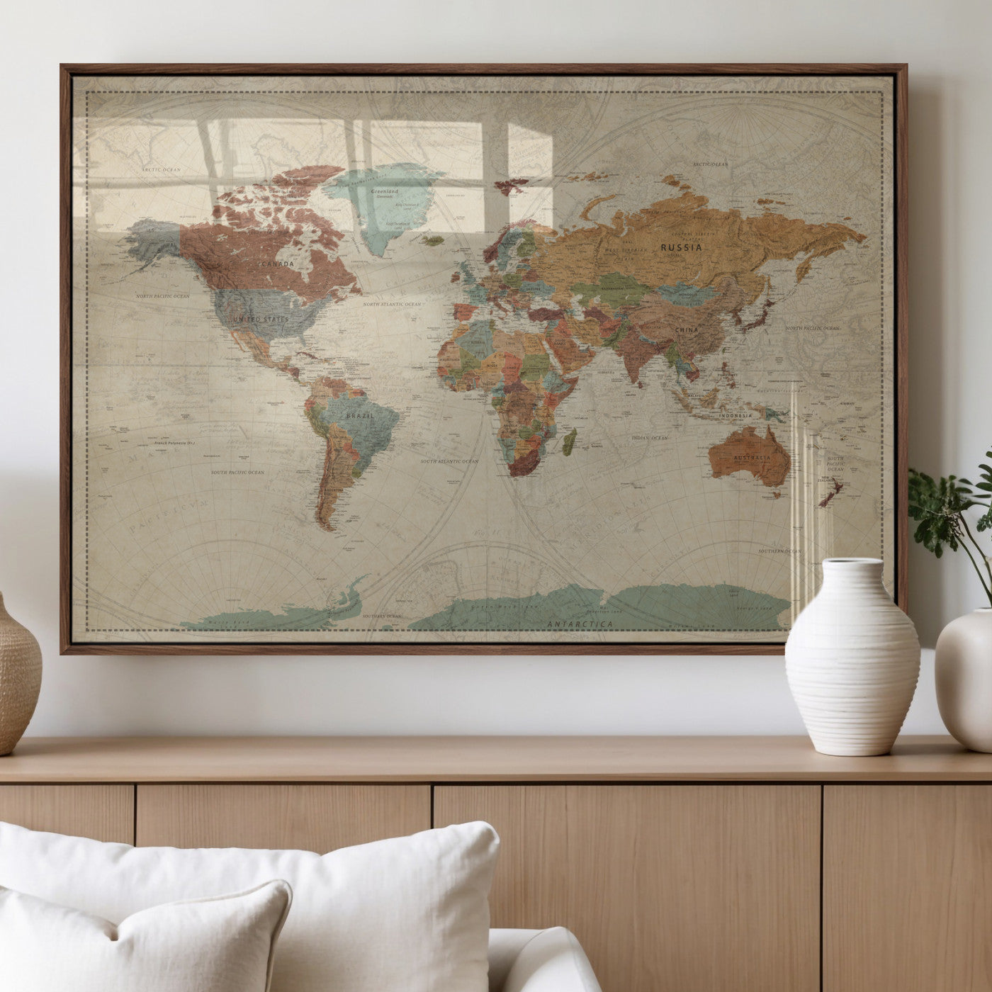 68428598-MGV-CV-36X24 - World Map Wall Art Canvas Print, Modern Decorative Framed Map Artwork Prints for Living Room, Office, Bedroom Wall Decor