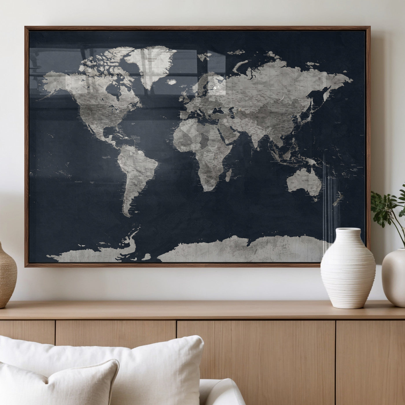 53886659-MGV-CV-36X24 - World Map Wall Art Canvas Print, Modern Decorative Framed Map Artwork Prints for Living Room, Office, Bedroom Wall Decor
