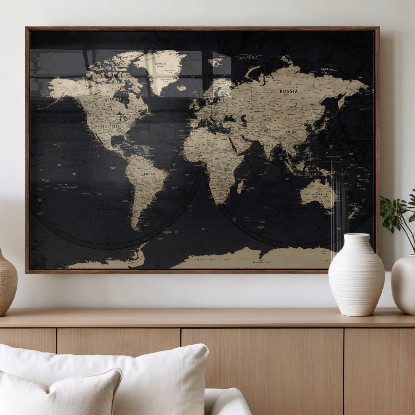 61835687-MGV-CV-36X24 - World Map Wall Art Canvas Print, Modern Decorative Framed Map Artwork Prints for Living Room, Office, Bedroom Wall Decor
