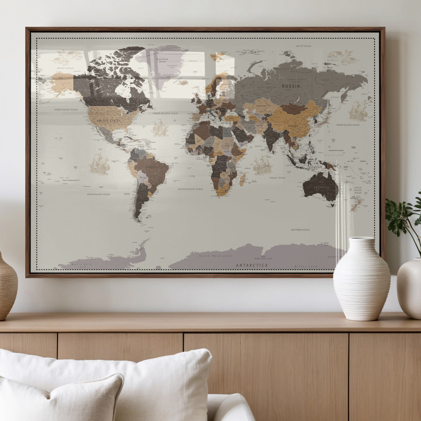 58777746-MGV-CV-36X24 - World Map Wall Art Canvas Print, Modern Decorative Framed Map Artwork Prints for Living Room, Office, Bedroom Wall Decor