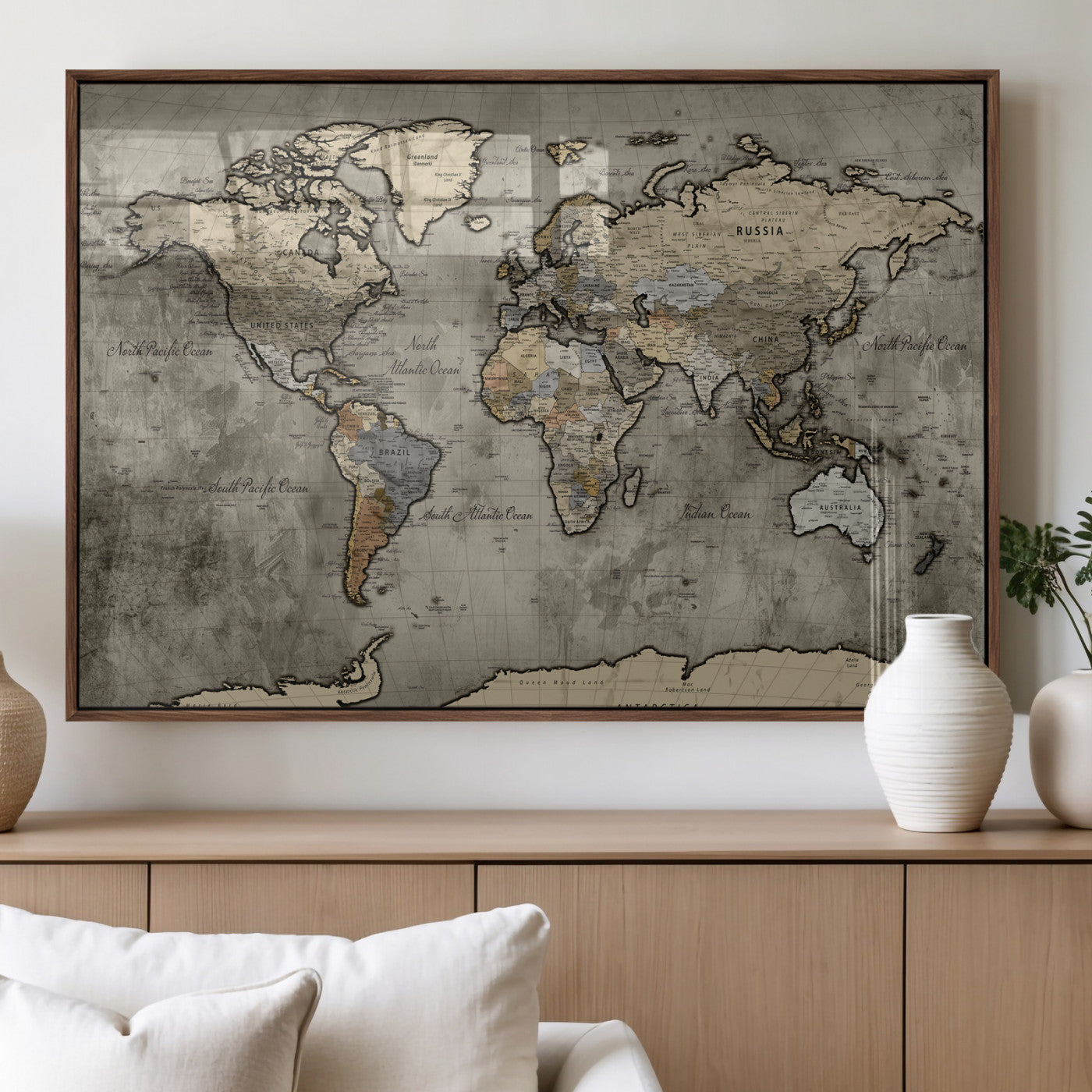 85218700-MGV-CV-36X24 - World Map Wall Art Canvas Print, Modern Decorative Framed Map Artwork Prints for Living Room, Office, Bedroom Wall Decor