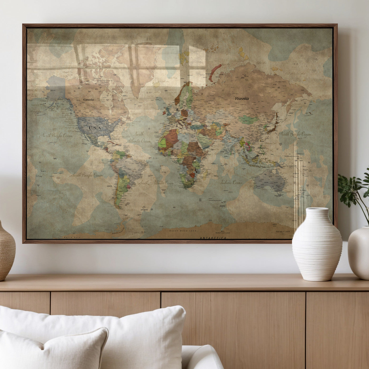 31492148-MGV-CV-36X24 - World Map Wall Art Canvas Print, Modern Decorative Framed Map Artwork Prints for Living Room, Office, Bedroom Wall Decor