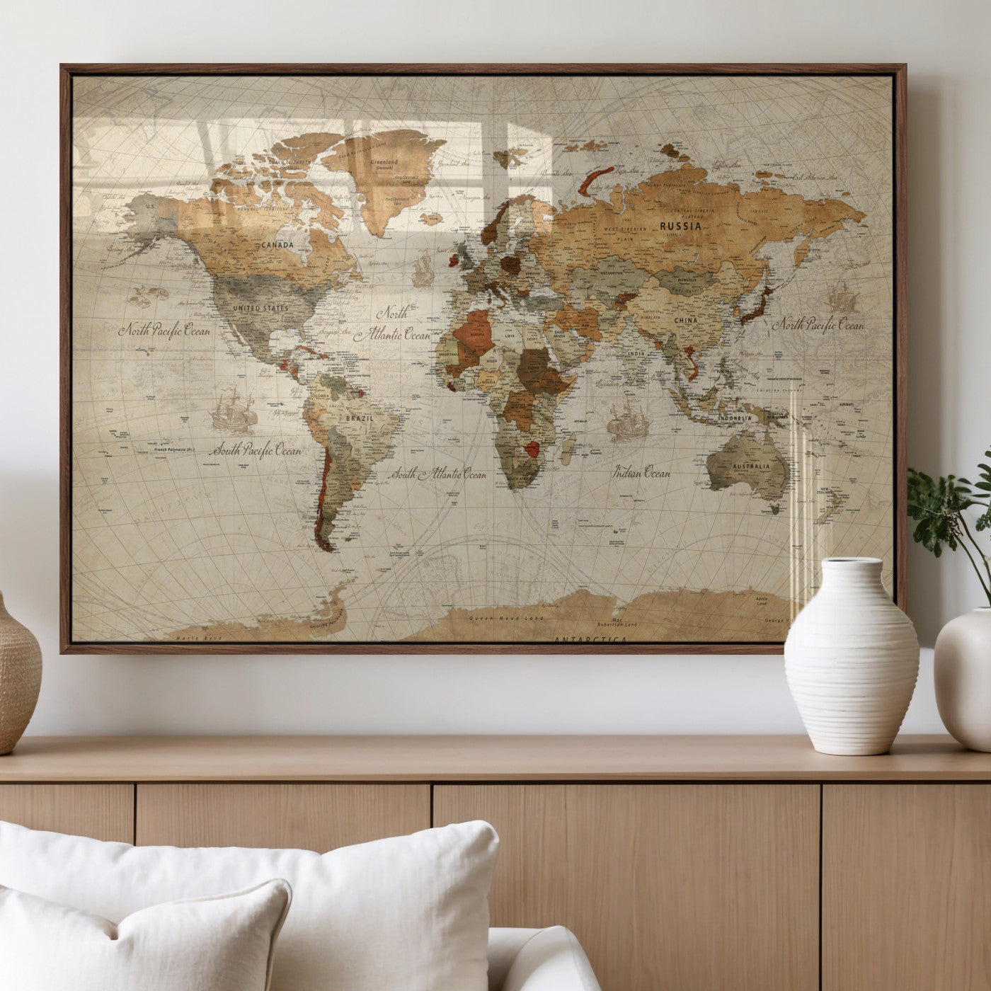 29684537-MGV-CV-36X24 - World Map Wall Art Canvas Print, Modern Decorative Framed Map Artwork Prints for Living Room, Office, Bedroom Wall Decor