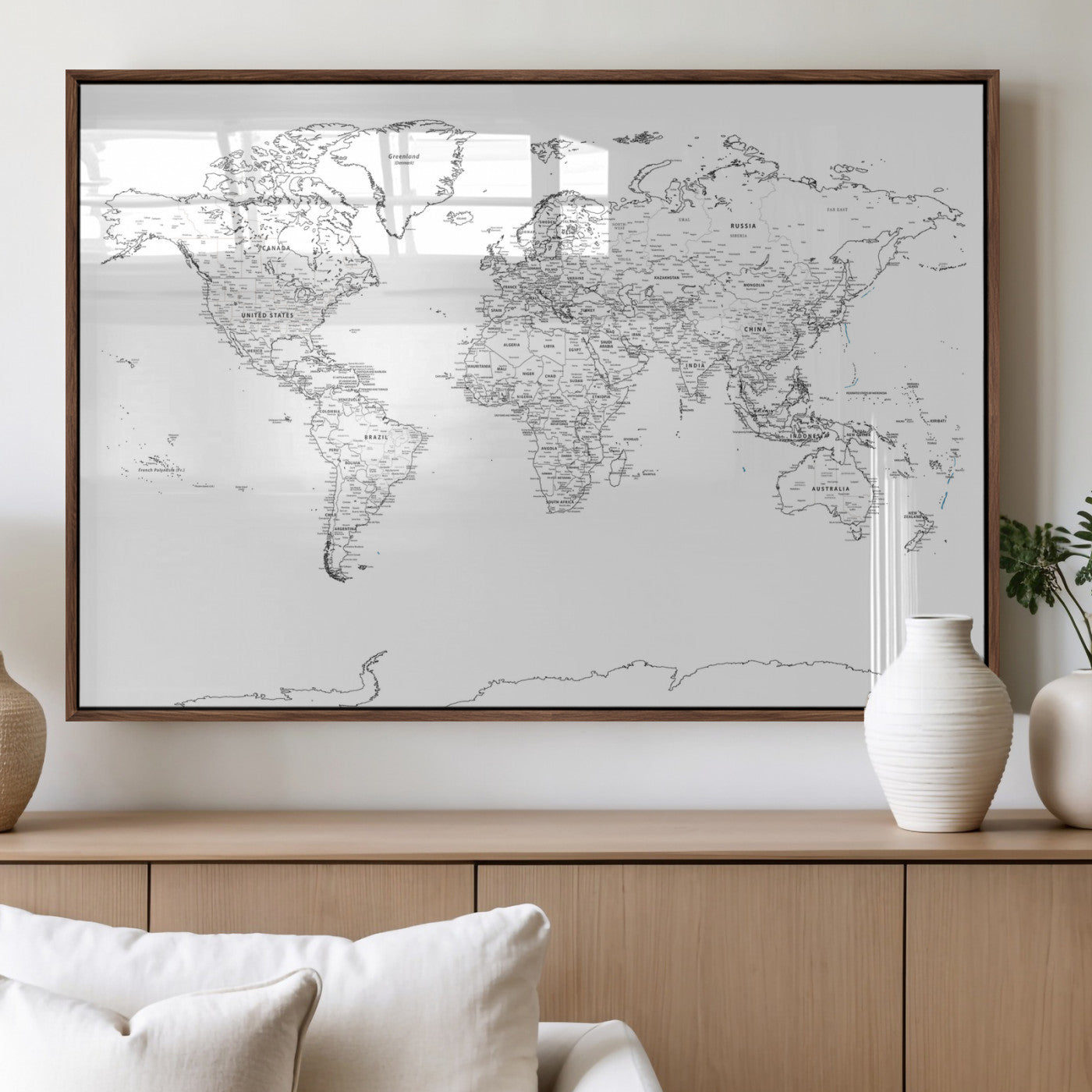 21002736-MGV-CV-36X24 - World Map Wall Art Canvas Print, Modern Decorative Framed Map Artwork Prints for Living Room, Office, Bedroom Wall Decor