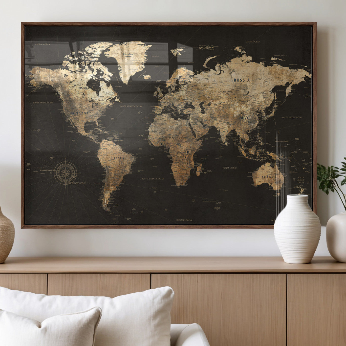 70985630-MGV-CV-36X24 - World Map Wall Art Canvas Print, Modern Decorative Framed Map Artwork Prints for Living Room, Office, Bedroom Wall Decor