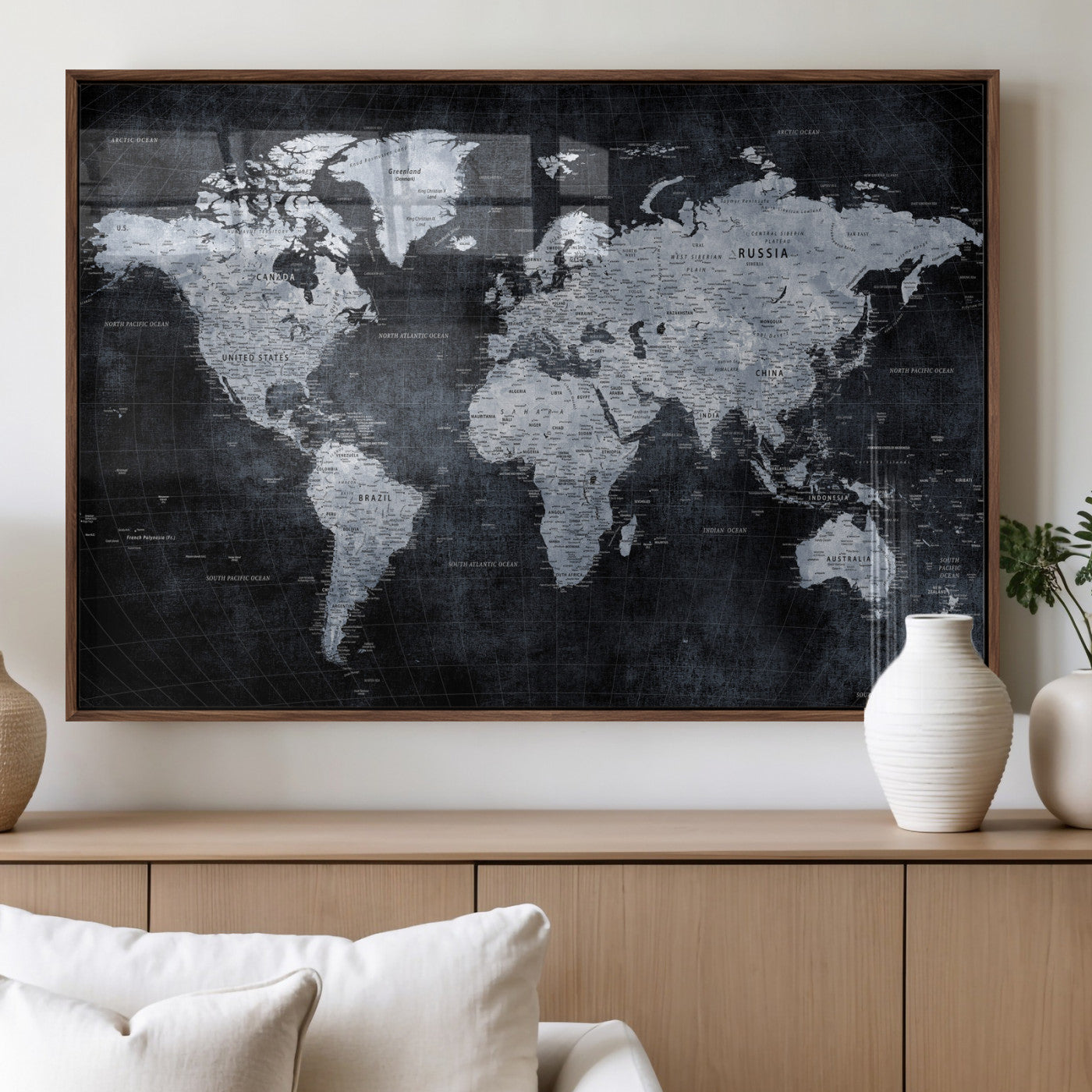 86893704-MGV-CV-36X24 - World Map Wall Art Canvas Print, Modern Decorative Framed Map Artwork Prints for Living Room, Office, Bedroom Wall Decor