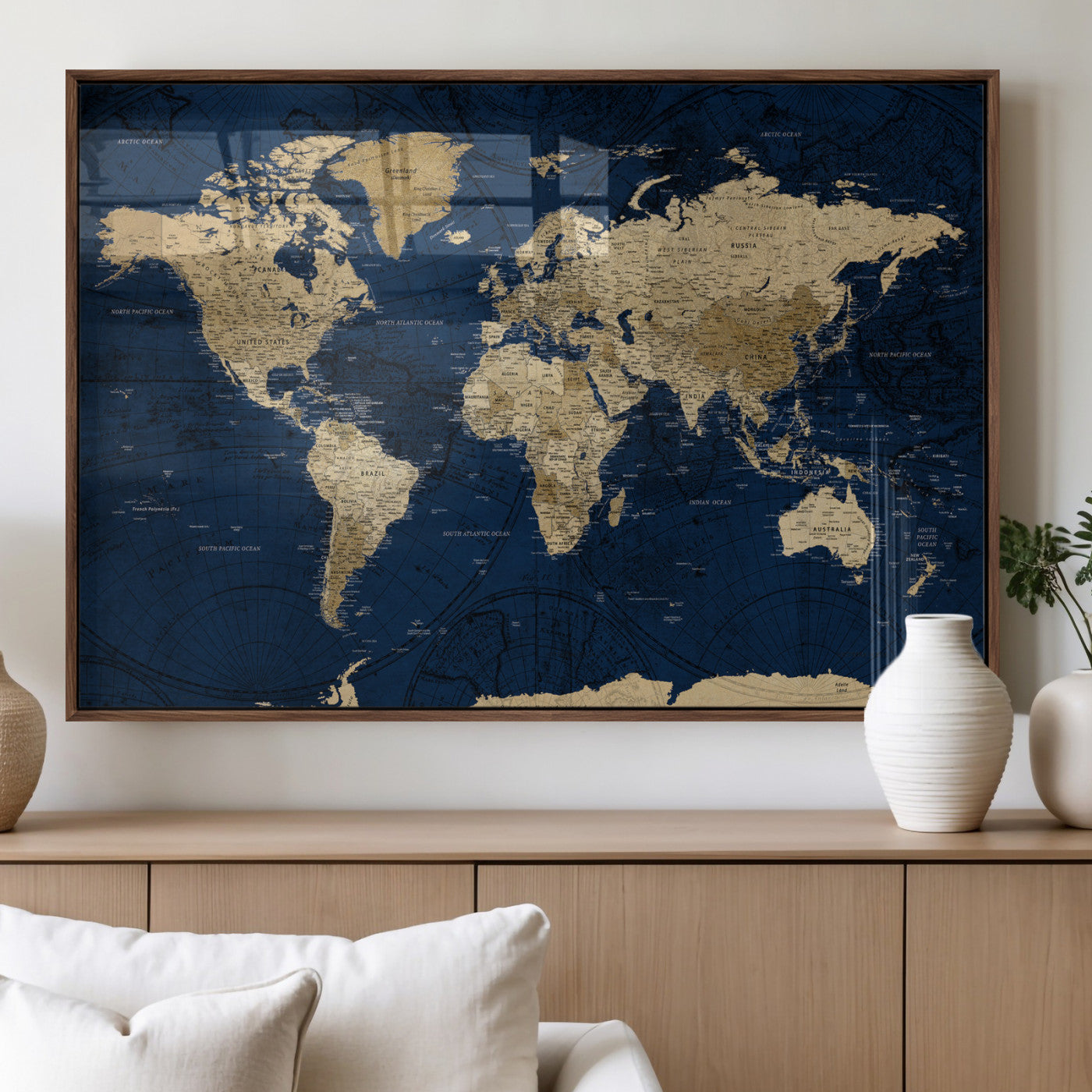 54770746-MGV-CV-36X24 - World Map Wall Art Canvas Print, Modern Decorative Framed Map Artwork Prints for Living Room, Office, Bedroom Wall Decor
