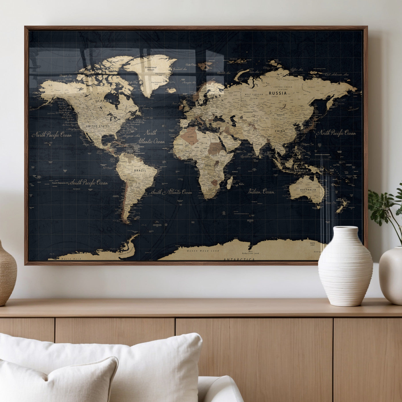 45063434-MGV-CV-36X24 - World Map Wall Art Canvas Print, Modern Decorative Framed Map Artwork Prints for Living Room, Office, Bedroom Wall Decor