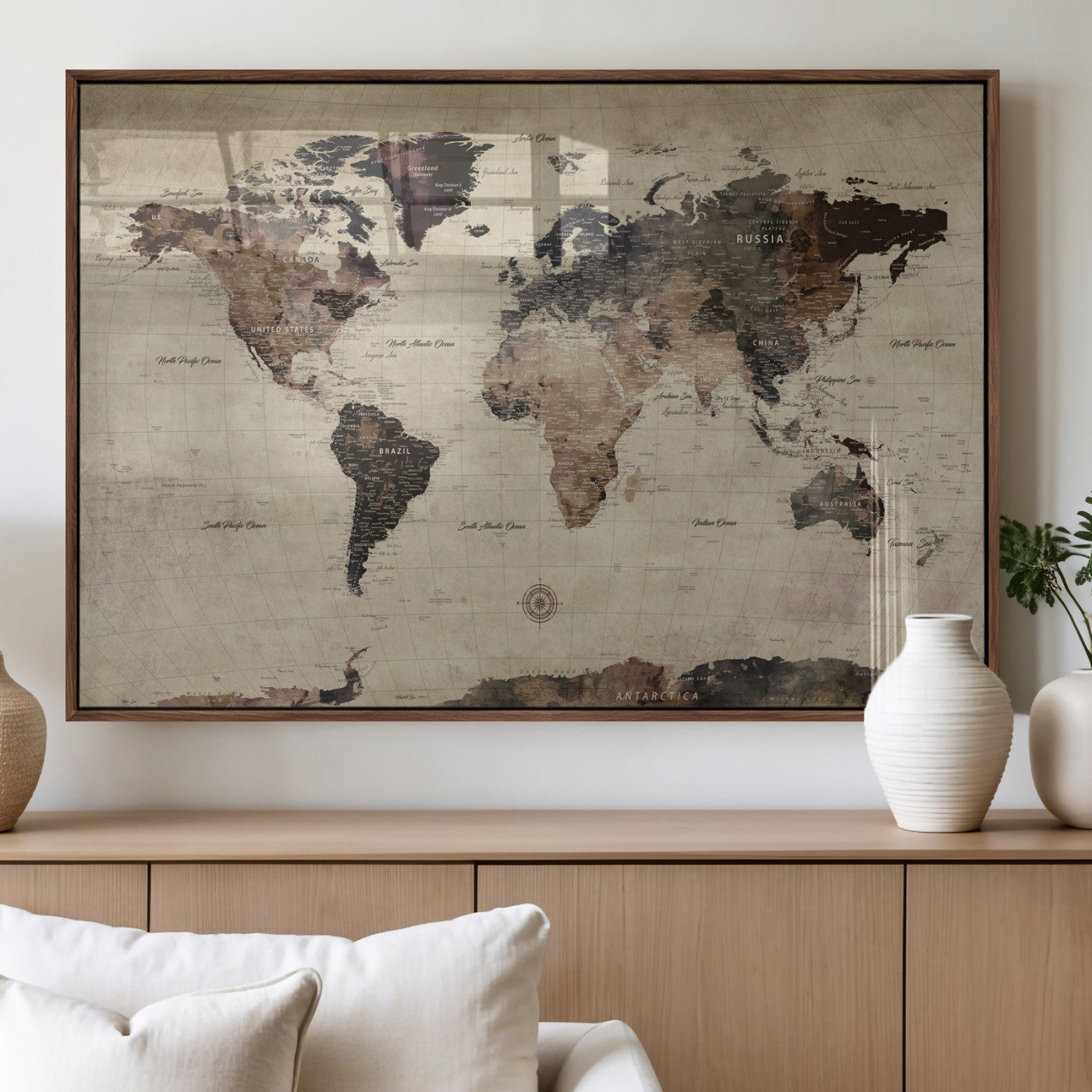 60560672-MGV-CV-36X24 - World Map Wall Art Canvas Print, Modern Decorative Framed Map Artwork Prints for Living Room, Office, Bedroom Wall Decor