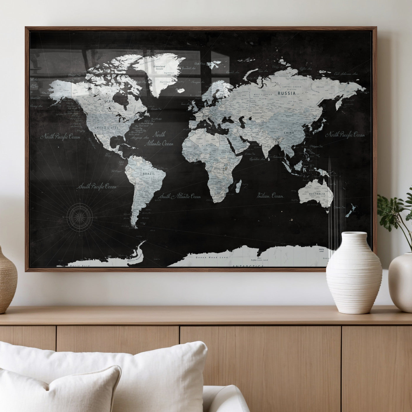 28664806-MGV-CV-36X24 - World Map Wall Art Canvas Print, Modern Decorative Framed Map Artwork Prints for Living Room, Office, Bedroom Wall Decor