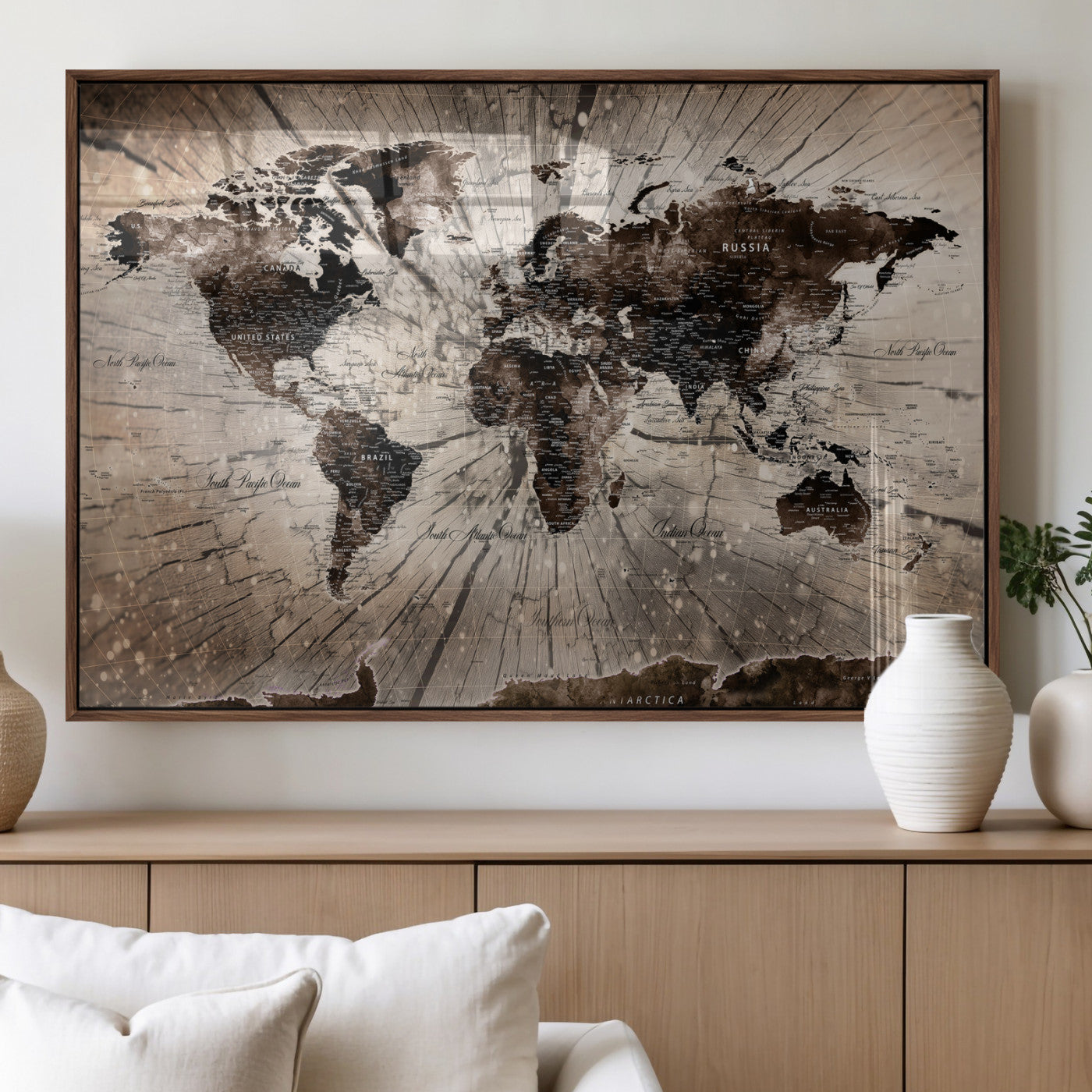 94623295-MGV-CV-36X24 - World Map Wall Art Canvas Print, Modern Decorative Framed Map Artwork Prints for Living Room, Office, Bedroom Wall Decor