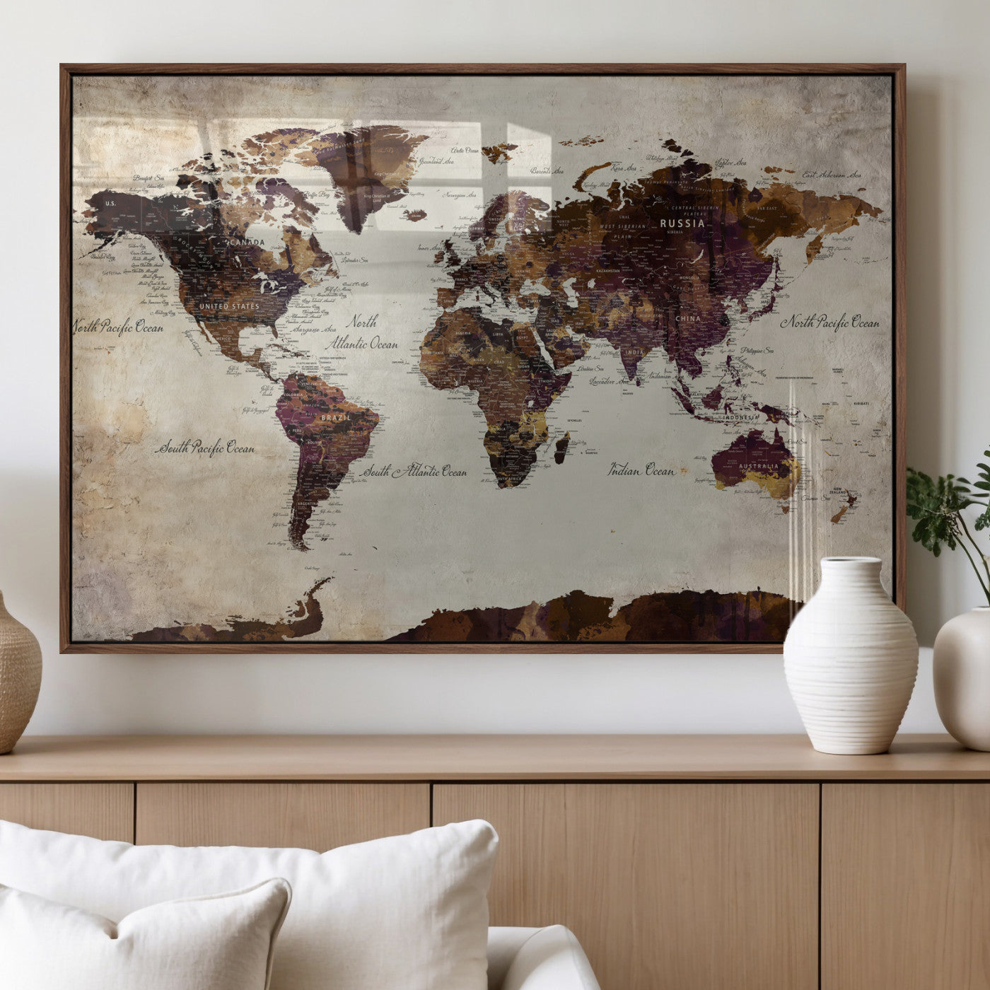 50611123-MGV-CV-36X24 - World Map Canvas Triptych – Colorful Global Wall Art for Living Rooms, Offices, and Study Spaces