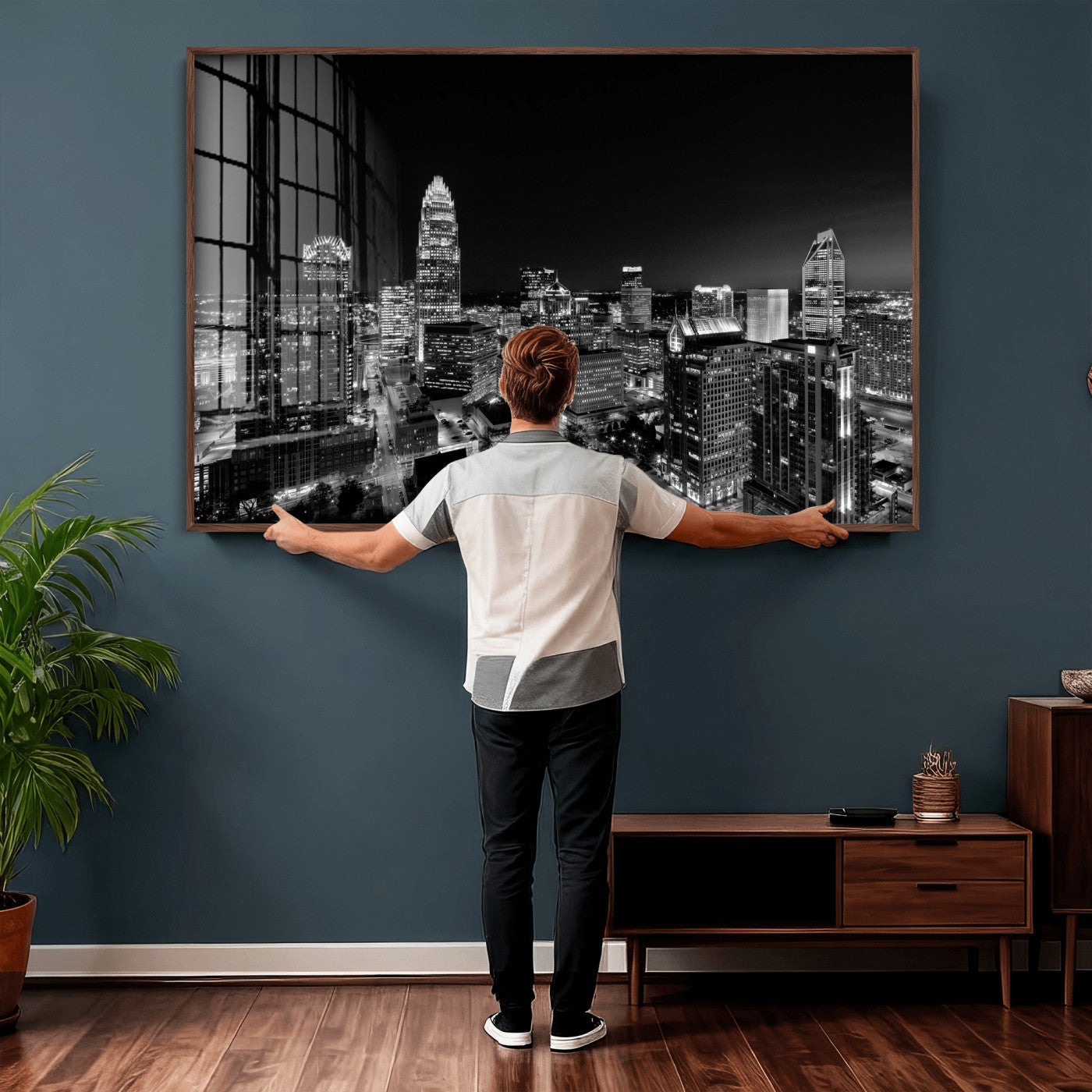 68329345-MGV-CV-36X24 - Atlanta Skyline Wall Art Canvas Print, Atlanta Downtown Night Cityscape Print for Modern Urban Wall Decor