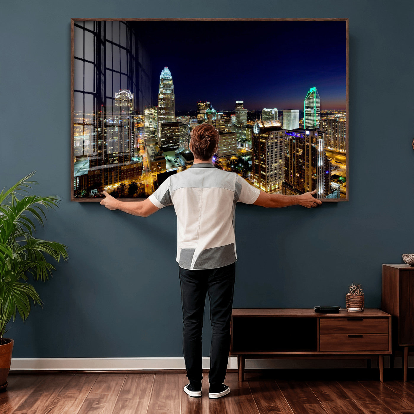 47163738-MGV-CV-36X24 - Atlanta Skyline Wall Art Canvas Print, Atlanta Downtown Night Cityscape Print for Modern Urban Wall Decor