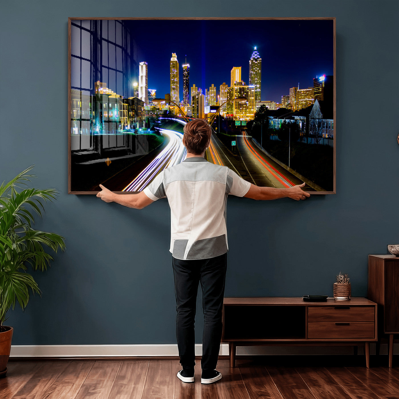 12967464-MGV-CV-36X24 - Atlanta Skyline Wall Art Canvas Print, Atlanta Downtown Night Cityscape Print for Modern Urban Wall Decor