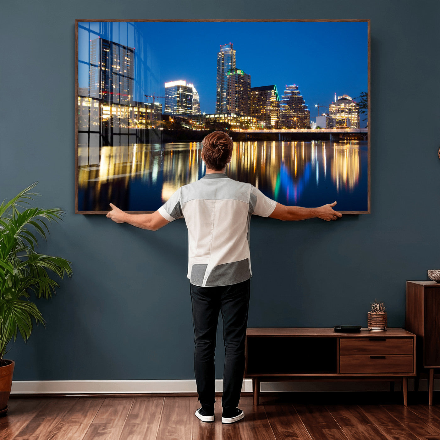 21916206-MGV-CV-36X24 - Austin Skyline Wall Art Canvas Print, Austin Downtown Night Cityscape Print for Modern Urban Wall Decor