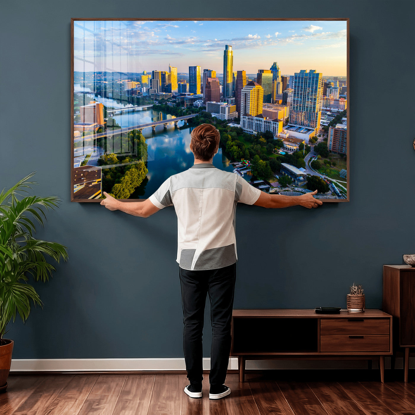33675326-MGV-CV-36X24 - Austin Skyline Wall Art Canvas Print, Austin Downtown Night Cityscape Print for Modern Urban Wall Decor
