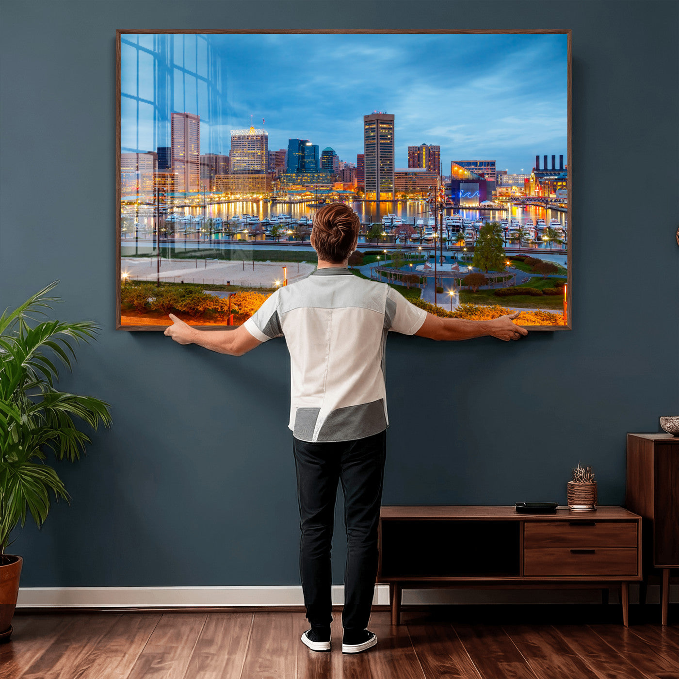 78635089-MGV-CV-36X24 - Baltimore Skyline Wall Art Canvas Print, Baltimore Downtown Night Cityscape Print for Modern Urban Wall Decor