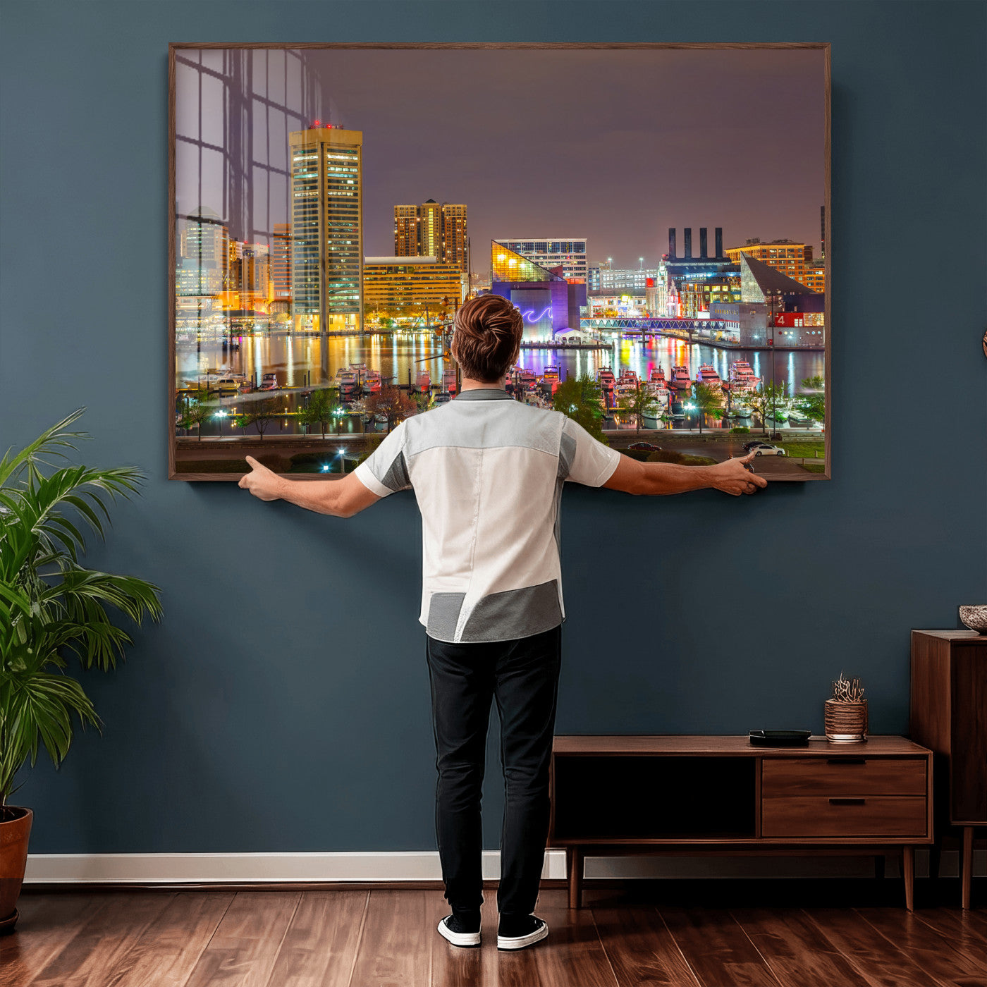 42654823-MGV-CV-36X24 - Baltimore Skyline Wall Art Canvas Print, Baltimore Downtown Night Cityscape Print for Modern Urban Wall Decor