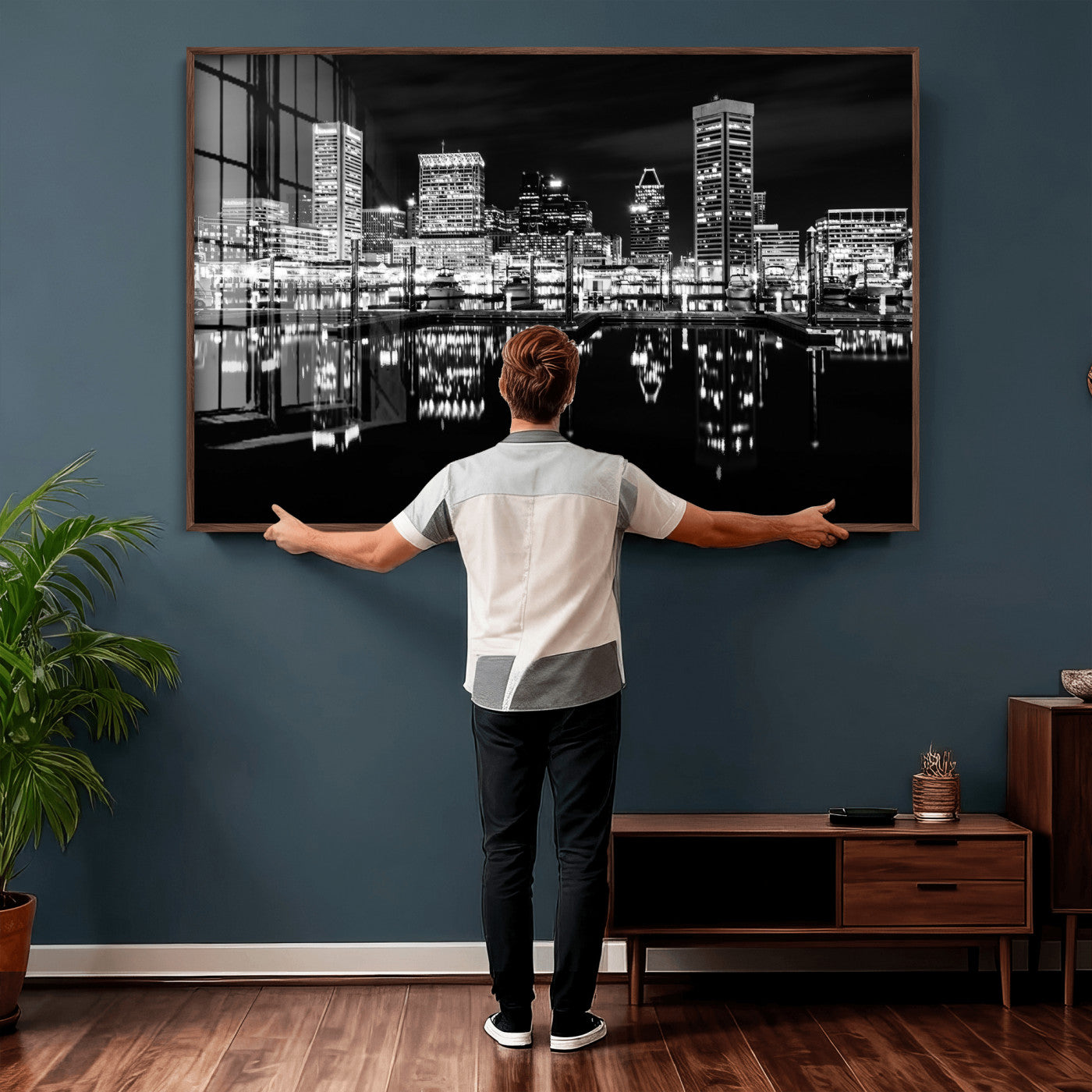 69187681-MGV-CV-36X24 - Baltimore Skyline Wall Art Canvas Print, Baltimore Downtown Night Cityscape Print for Modern Urban Wall Decor