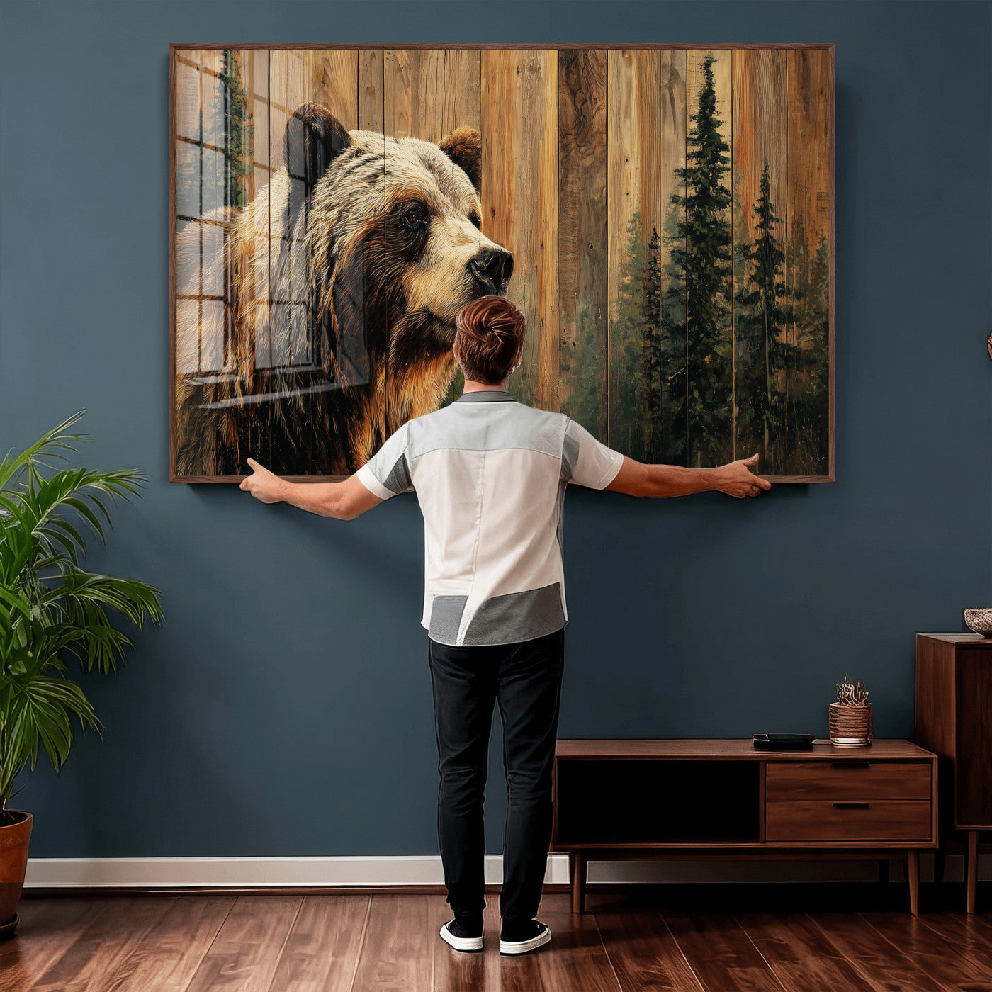 75645180-MGV-CV-36X24 - Grizzly Bear Wall Art Canvas Print, Rustic Wildlife Bear Artwork, Forest Animal Painting, Cabin Lodge Nature Wall Decor