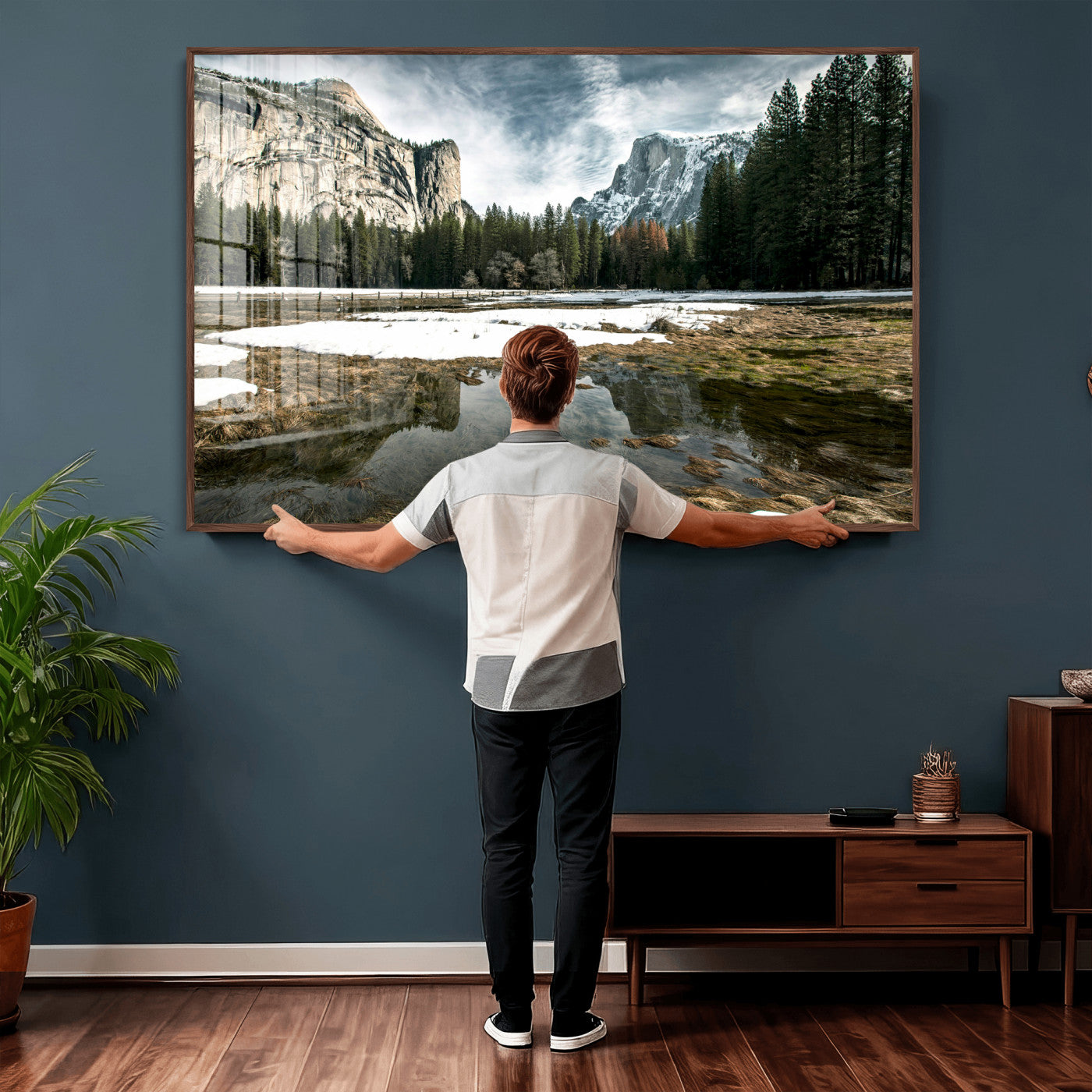 14527348-MGV-CV-36X24 - Yosemite Valley Mountain Landscape Wall Art Canvas Print, Granite Cliff Forest Valley Canvas Print, California National Park Scenic Art Printing
