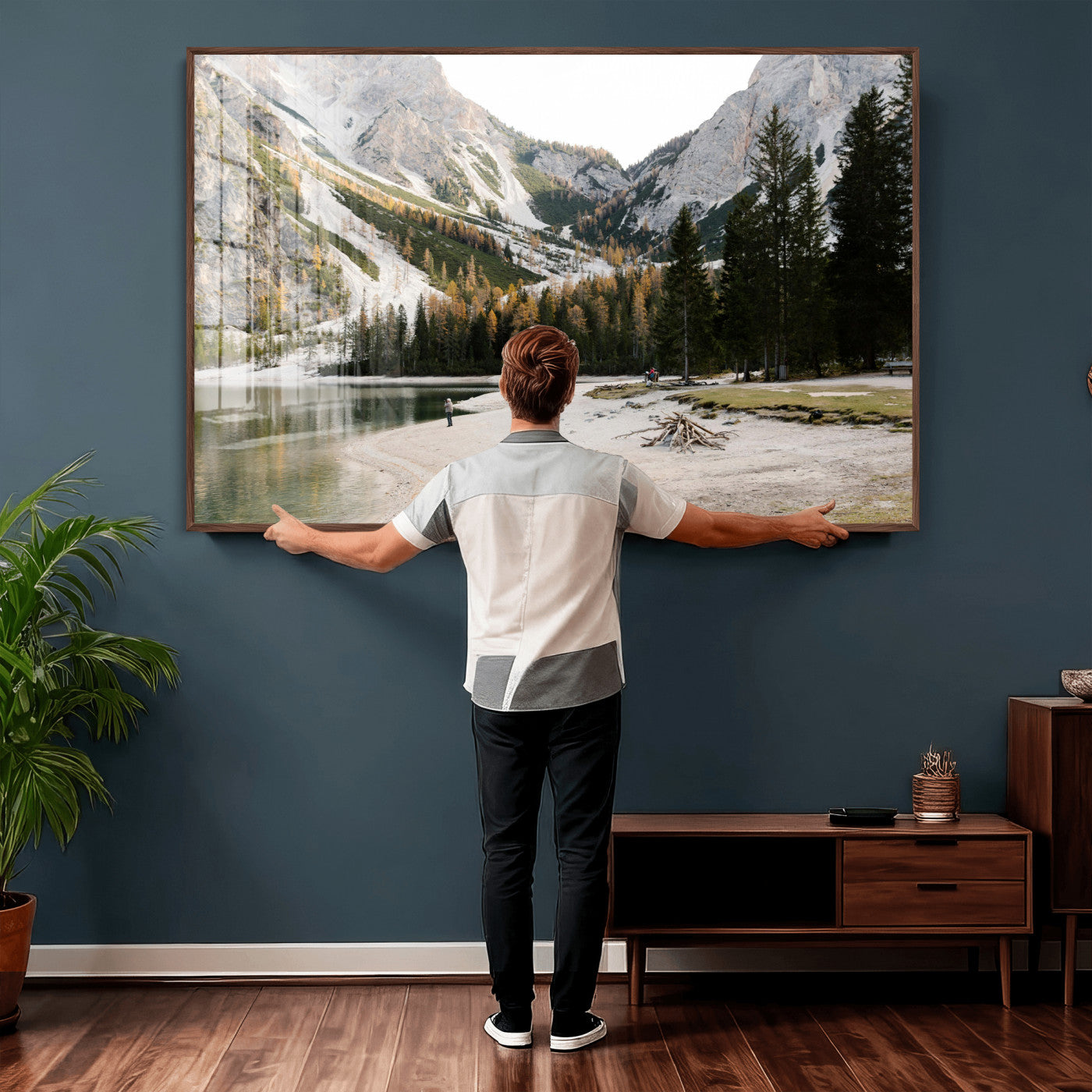 89246758-MGV-CV-36X24 - Lake Braies Alpine Landscape Wall Art Canvas Print, Dolomites Mountain Lake Forest Canvas Print, Italian Alps Scenic Nature Art Printing
