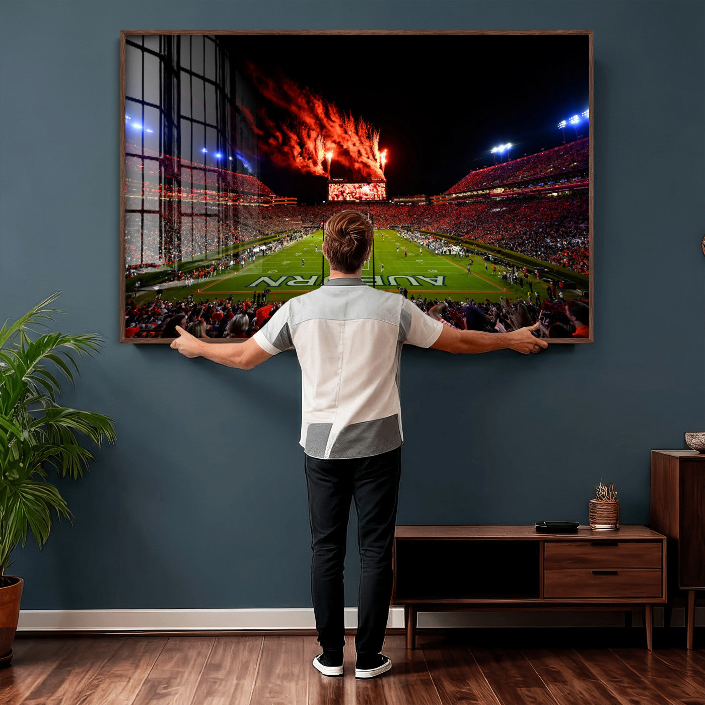 81918884-MGV-CV-36X24 - Auburn Stadium Wall Art Canvas Print, College Football Night Game Crowd, Jordan Hare Stadium Artwork