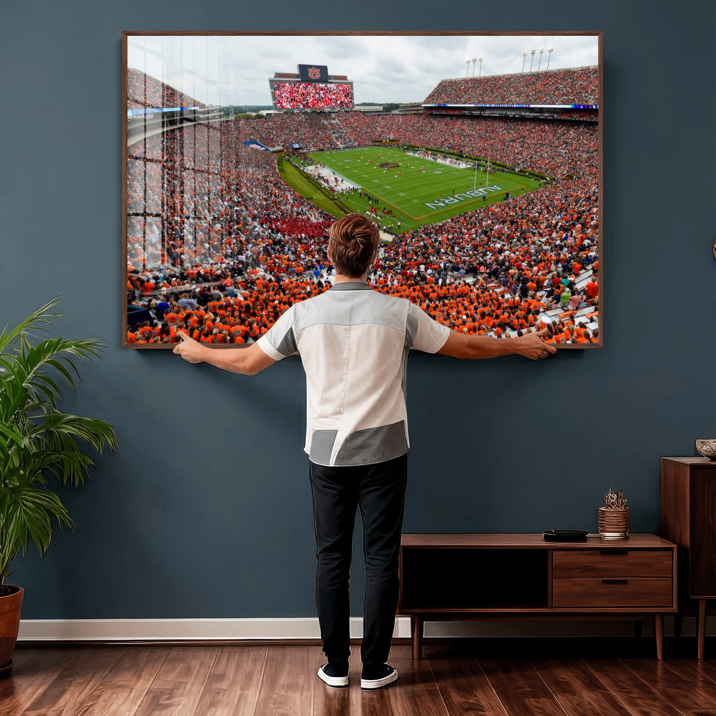 82562490-MGV-CV-36X24 - Auburn Stadium Sunset Wall Art Canvas Print, Jordan Hare Stadium Game Day Crowd, Auburn Tigers Football Artwork